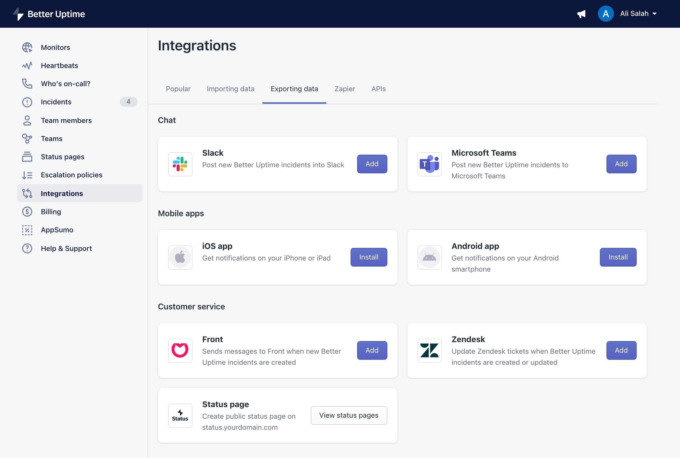 Better Uptime dashboard