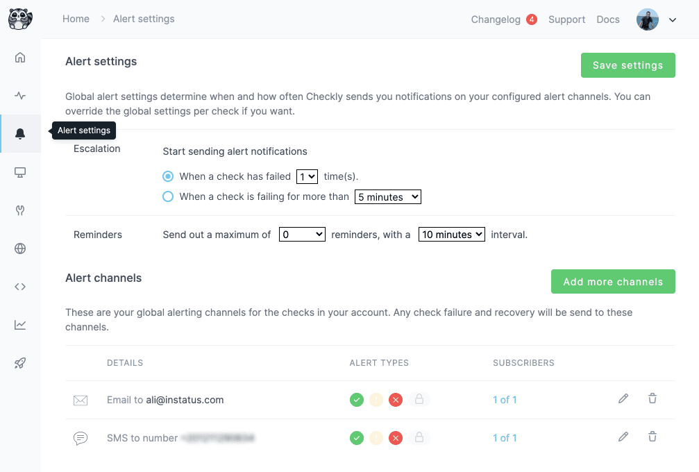 Checkly dashboard