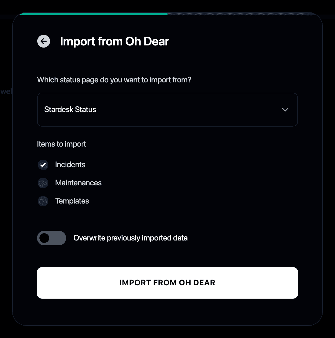 Choosing what to import from Oh Dear