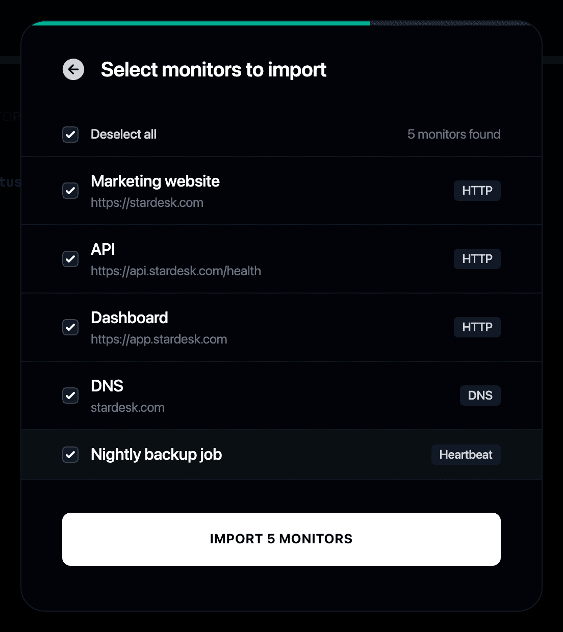Selecting Sentry monitors to import