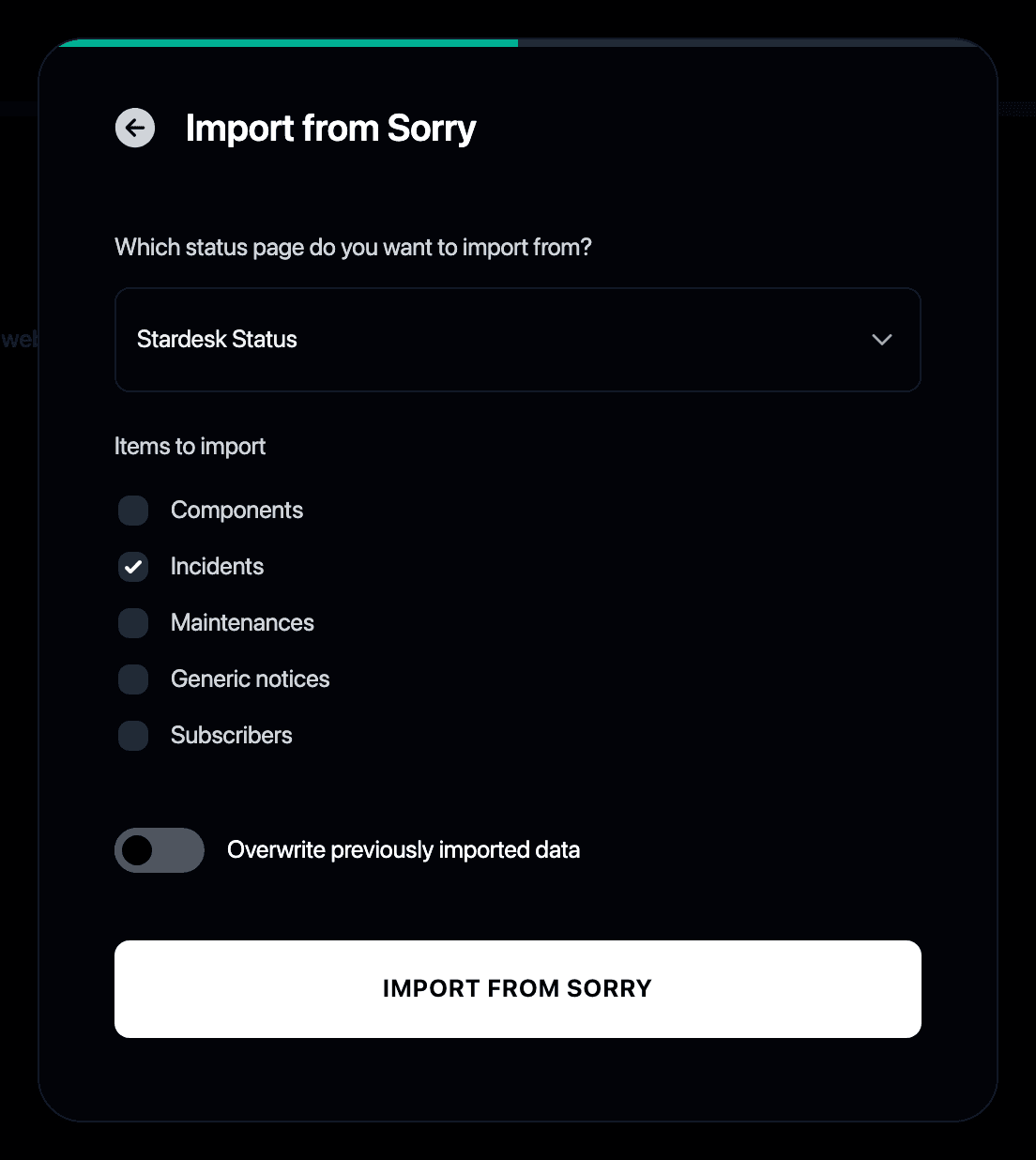 Choosing what to import from Sorry