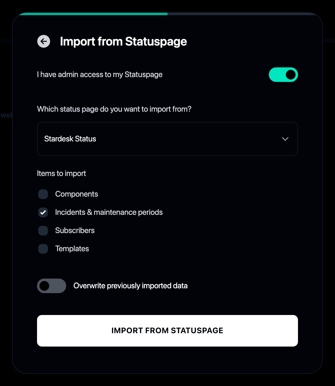 Choosing what to import from Statuspage