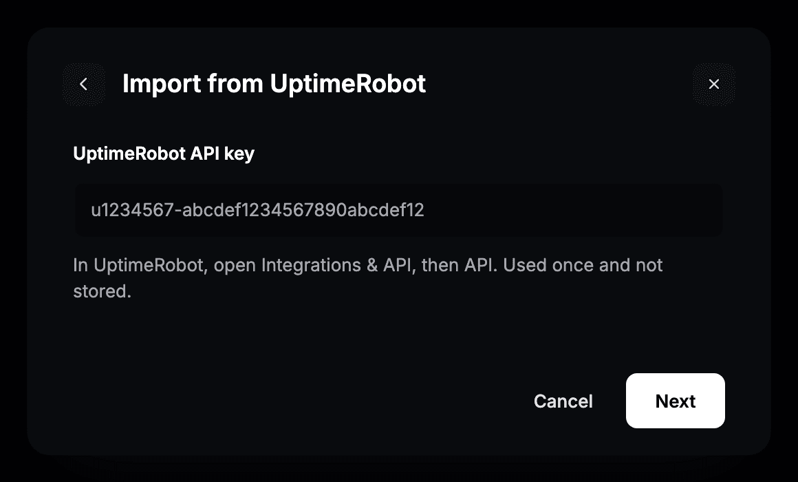 Importing an UptimeRobot status page into Instatus