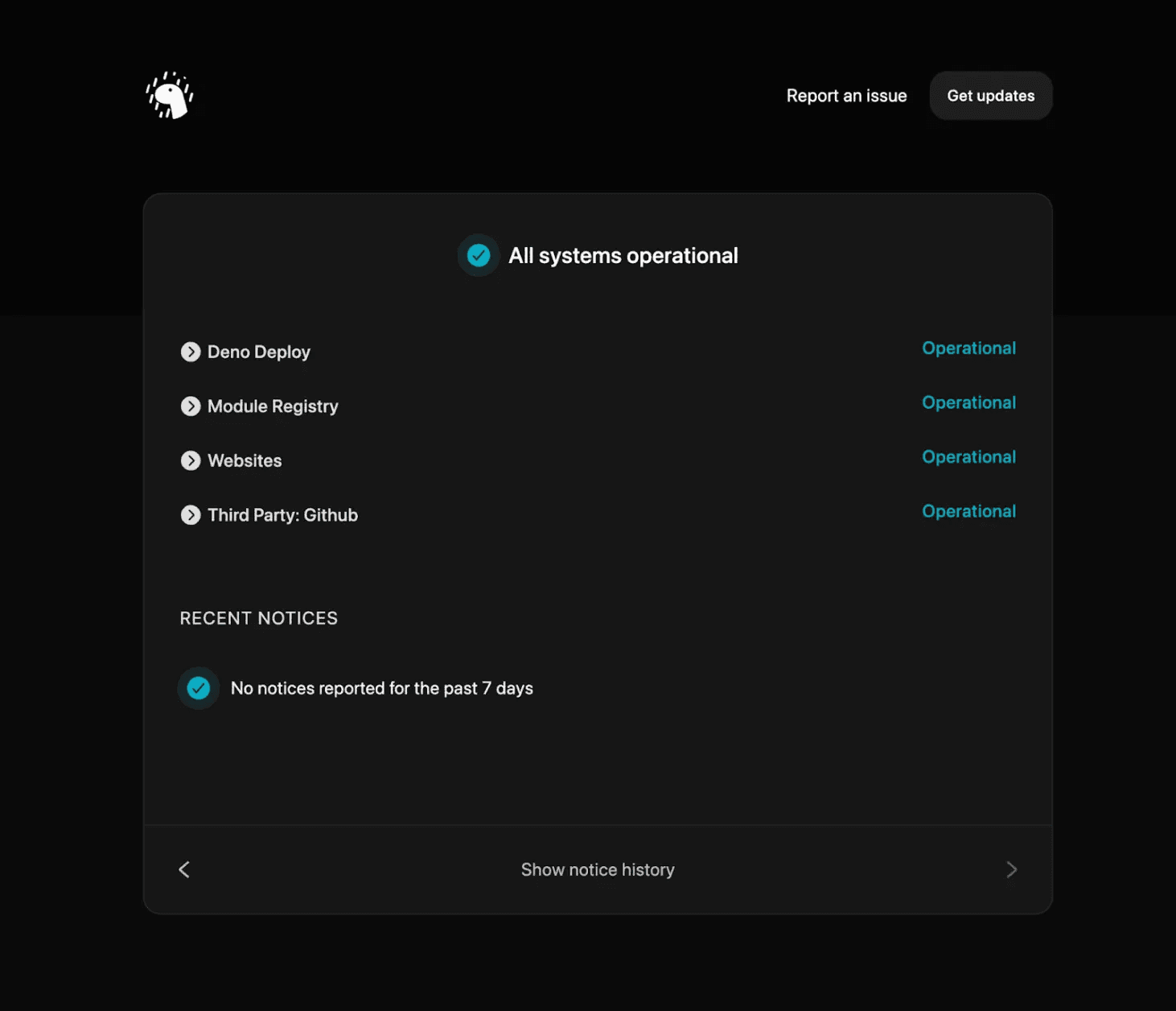 Instatus status page with historical uptime