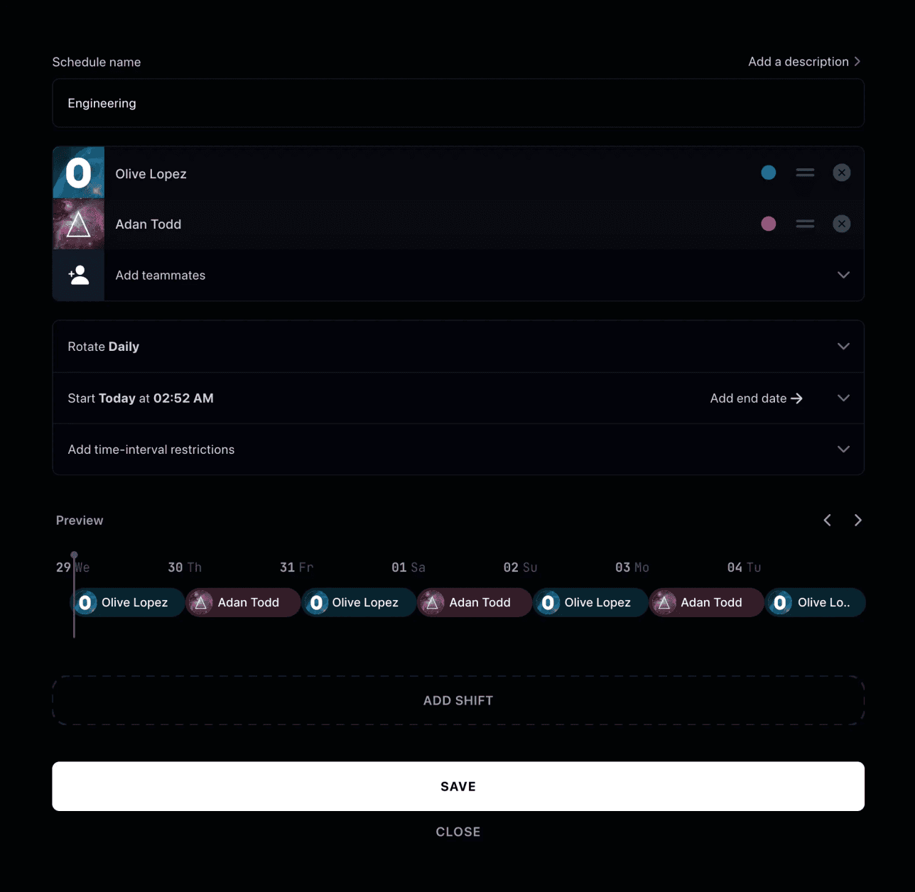 Instatus on-call dashboard
