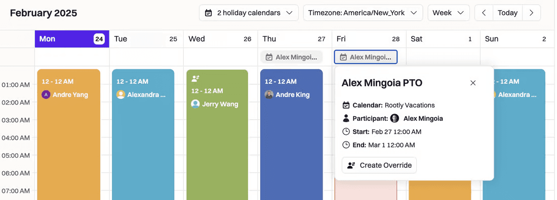 Rootly schedule view