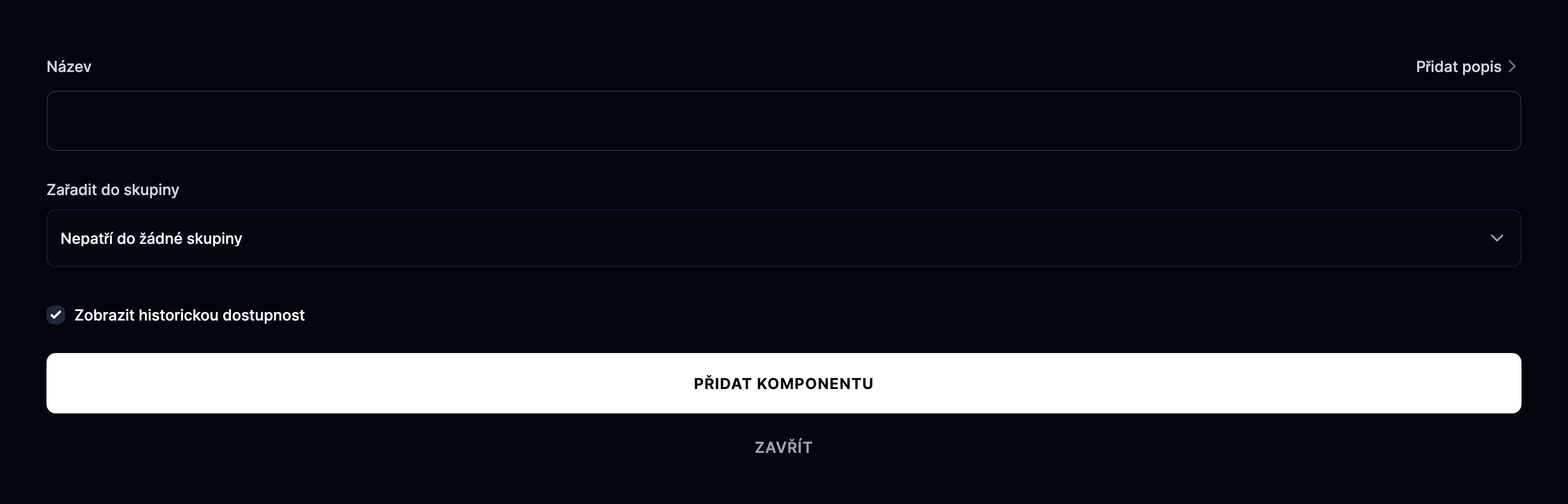Přidání nové komponenty