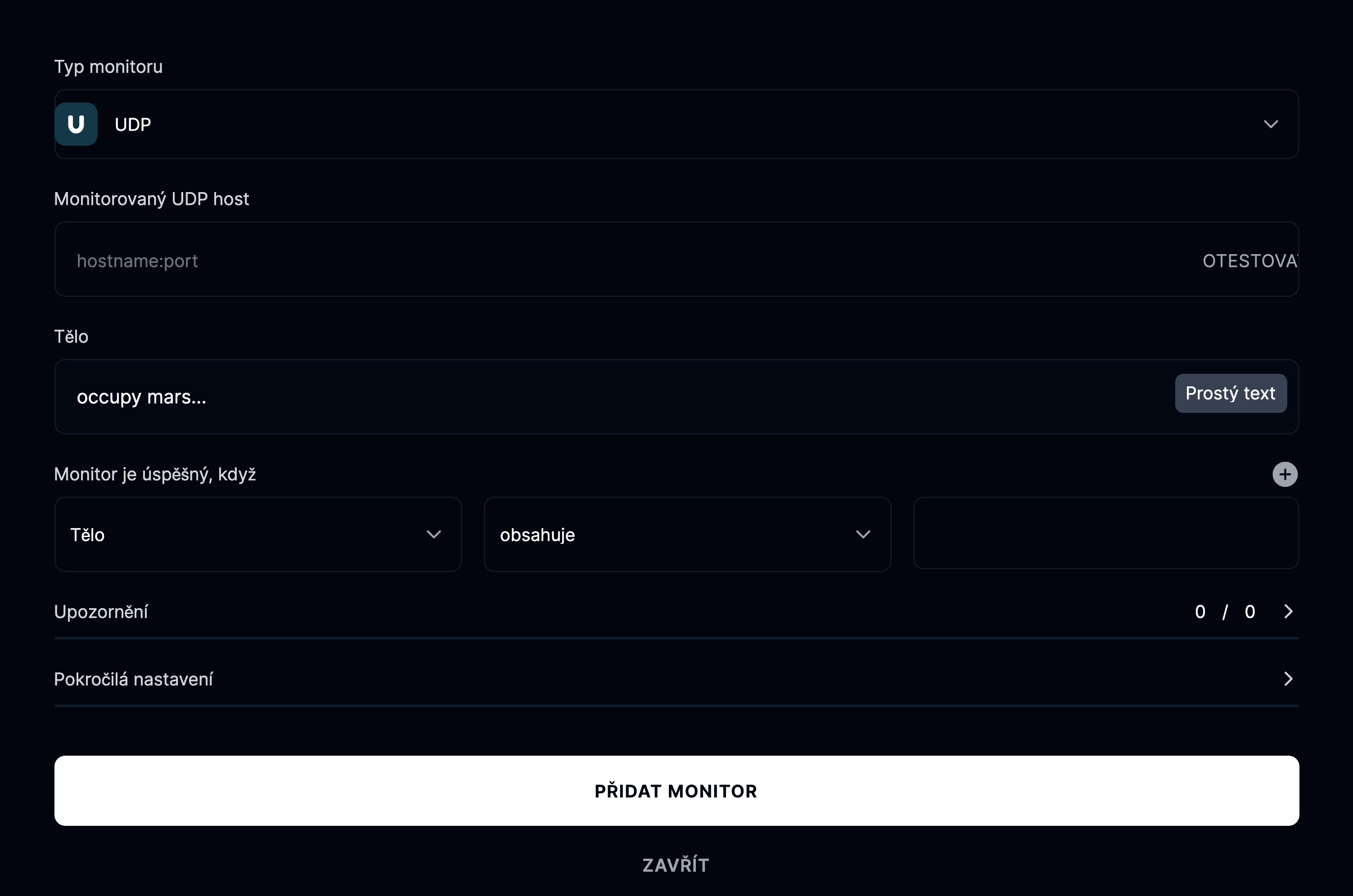 Přidat monitor UDP