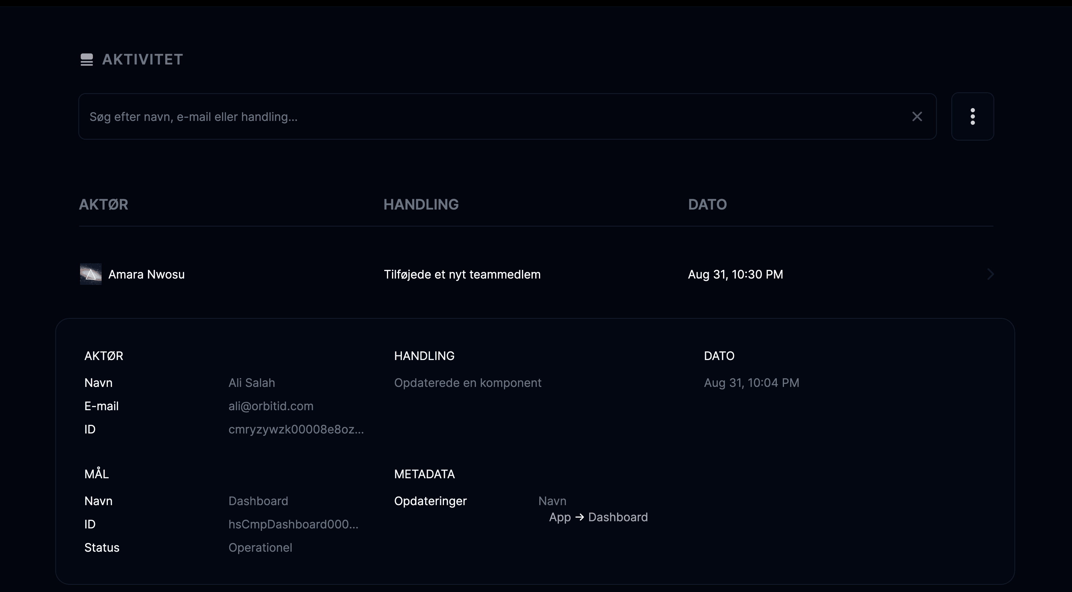Aktivitetslog for administrator
