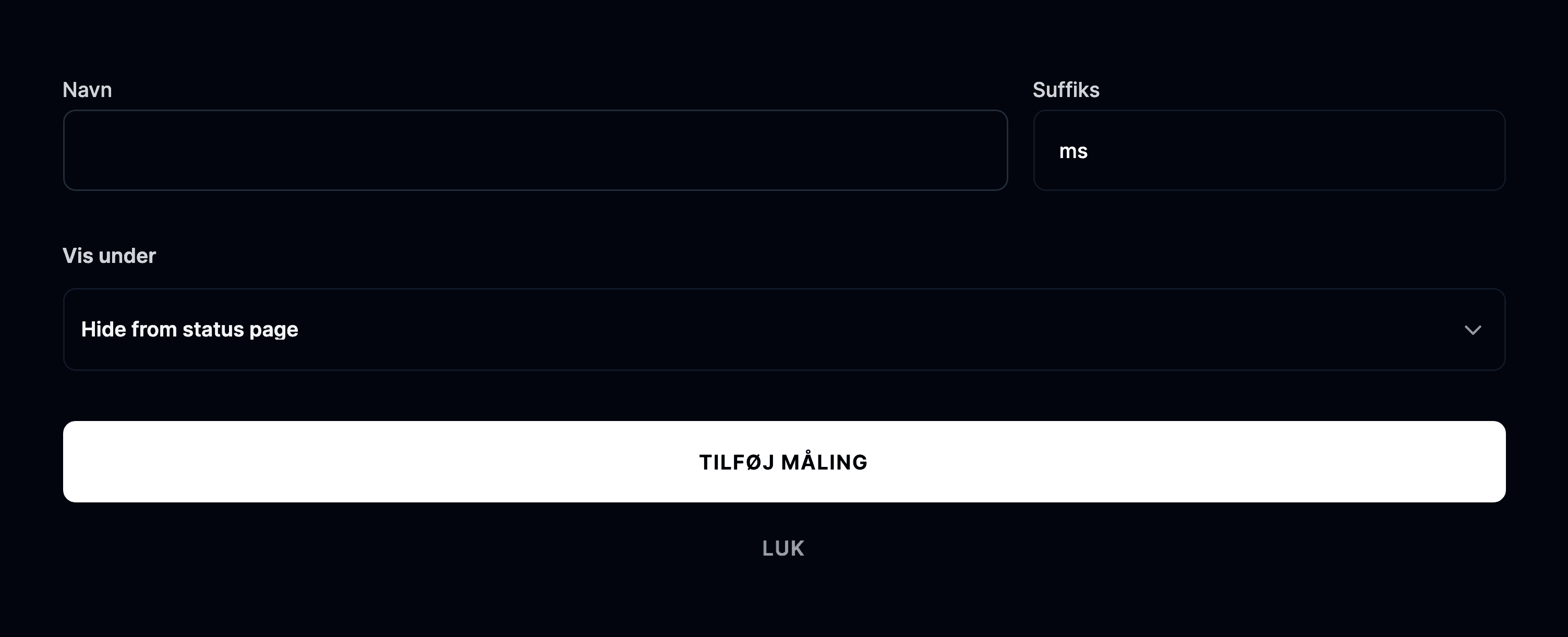 Formular til at tilføje en måling
