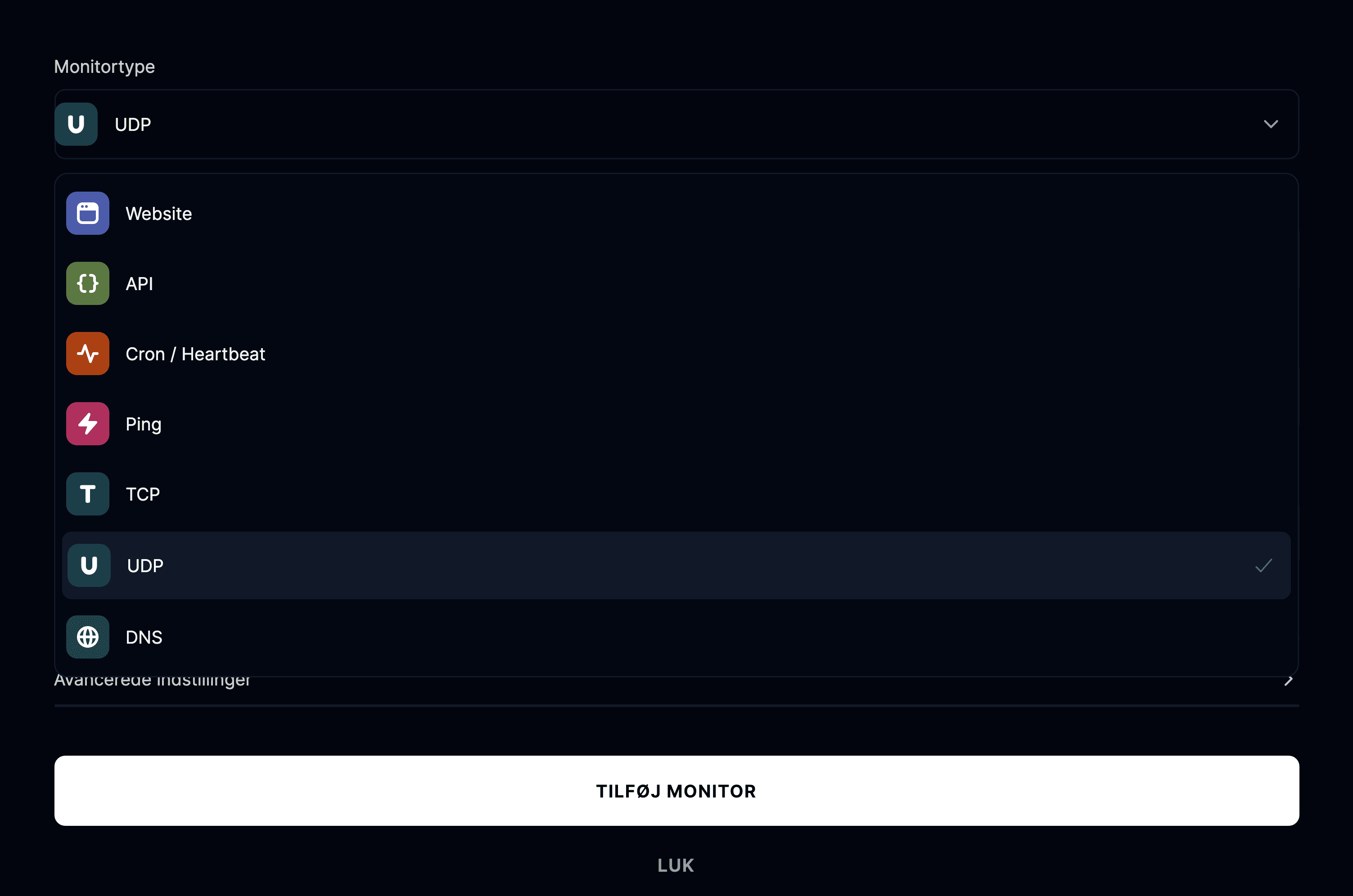 Monitortypen UDP