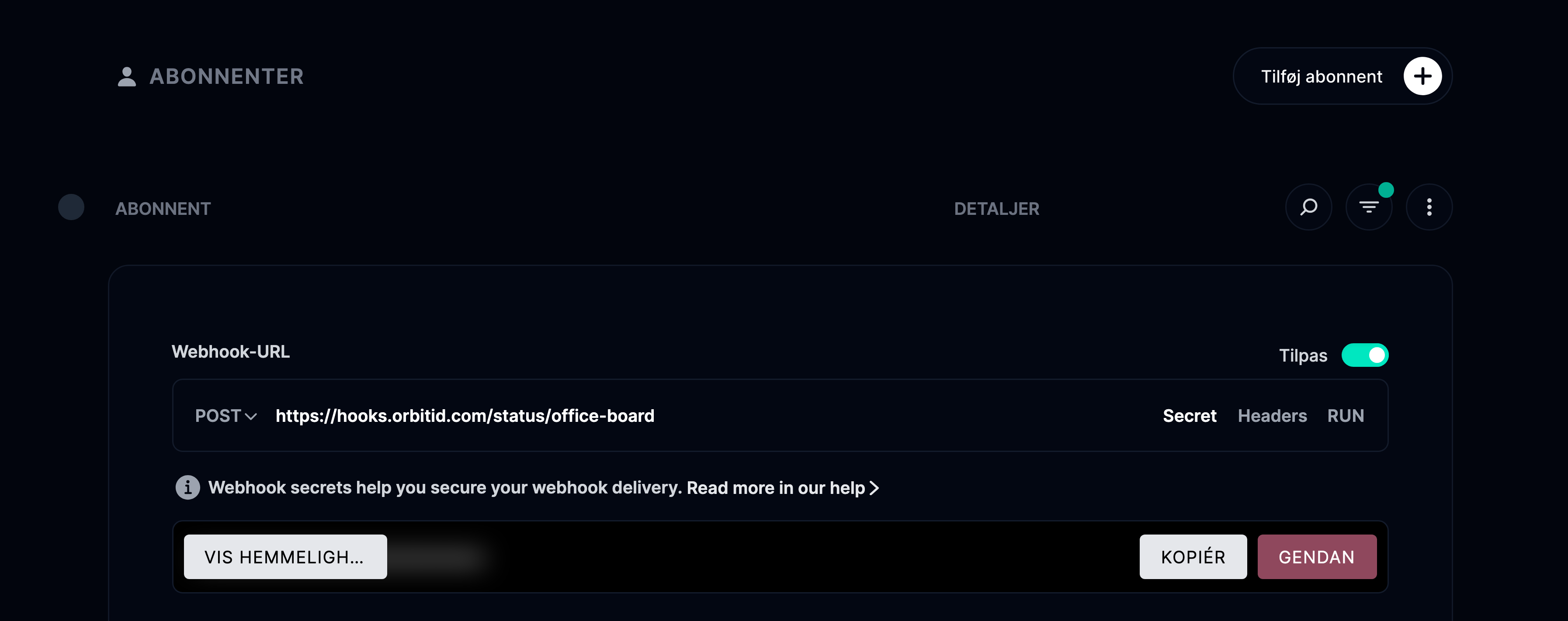 Webhook-hemmelighed