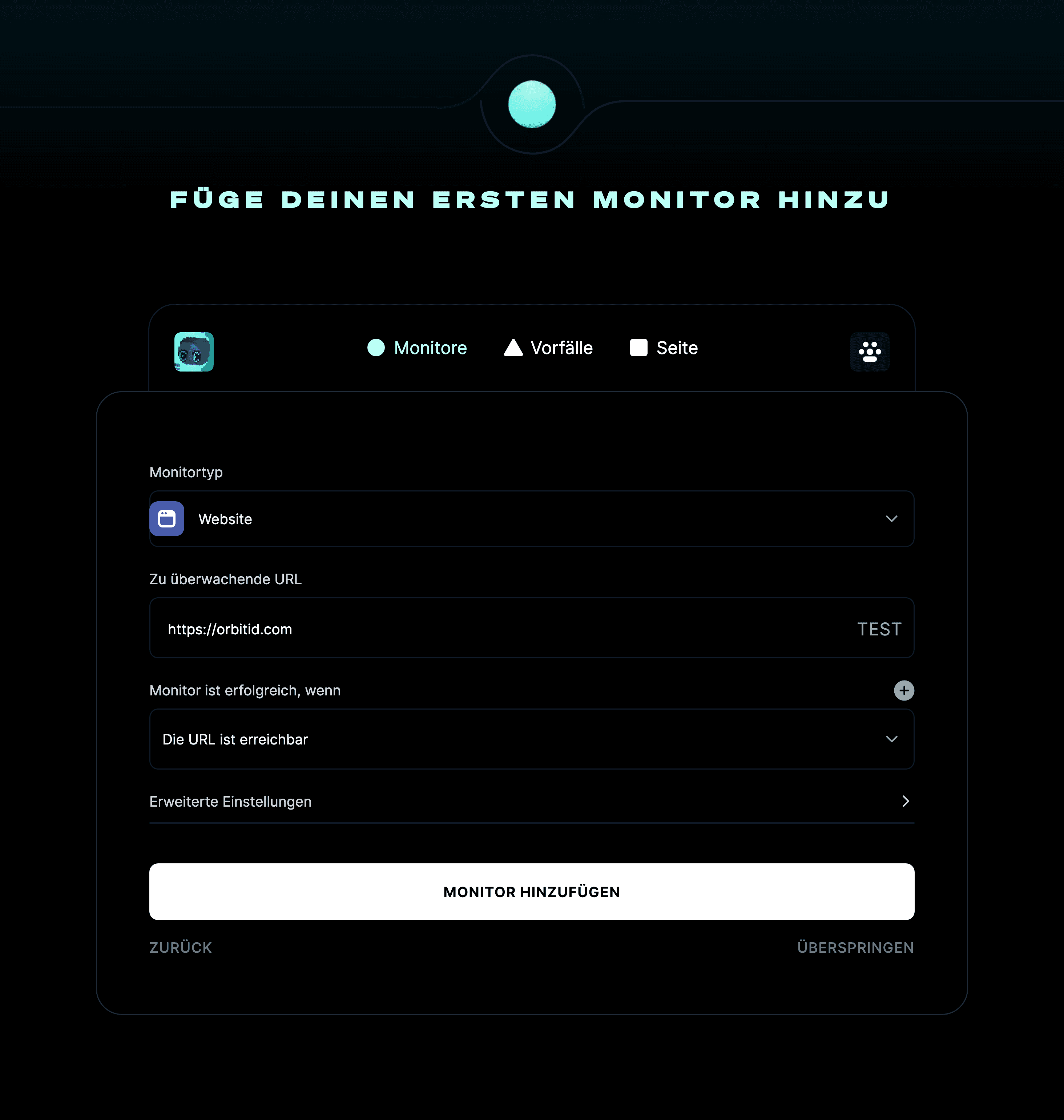 Ersten Monitor hinzufügen