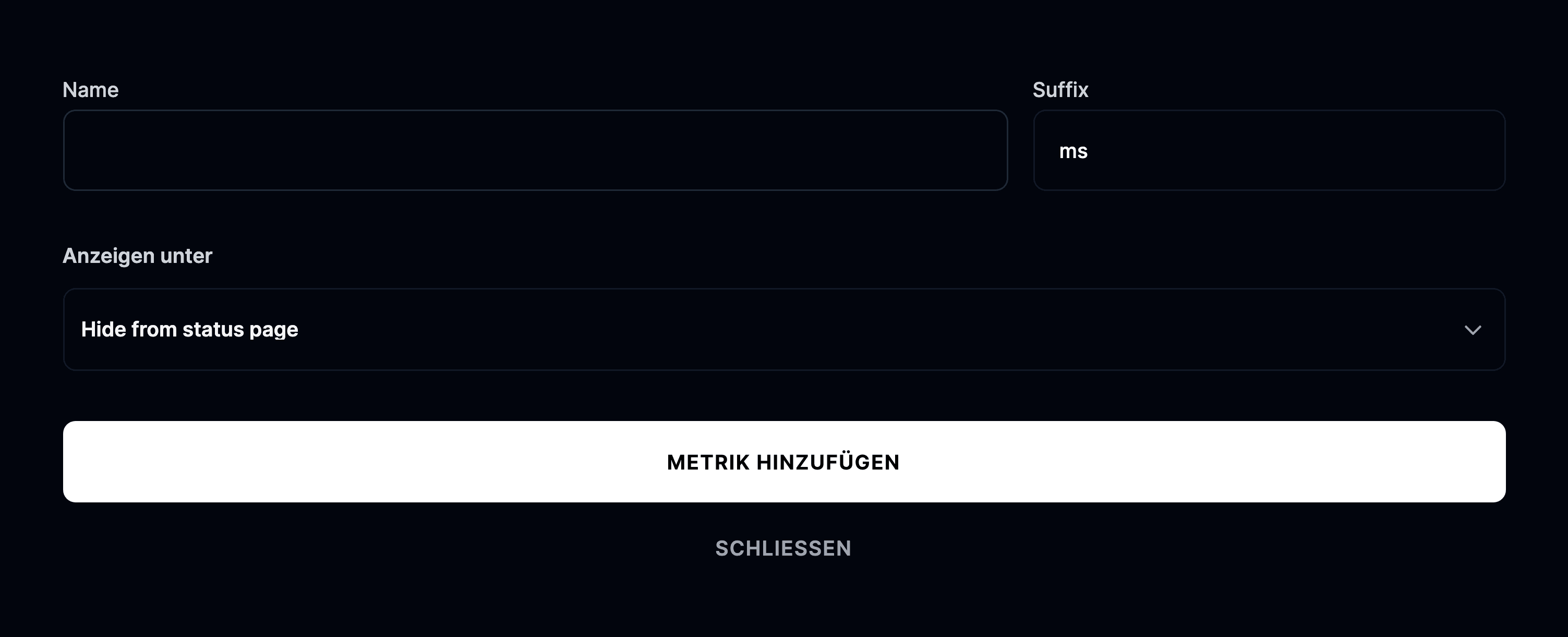 Formular zum Hinzufügen einer Metrik