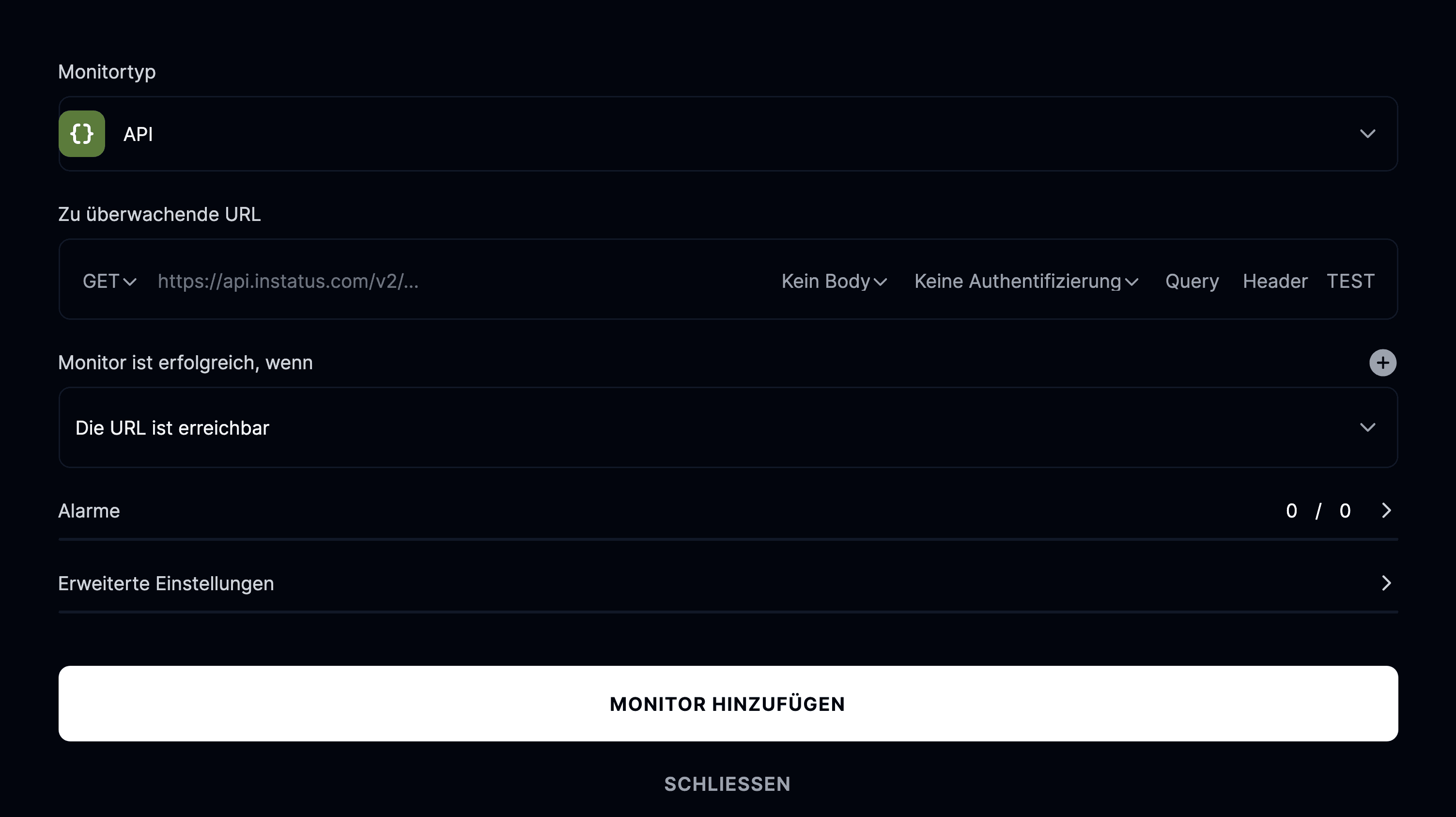 API-Monitor hinzufügen