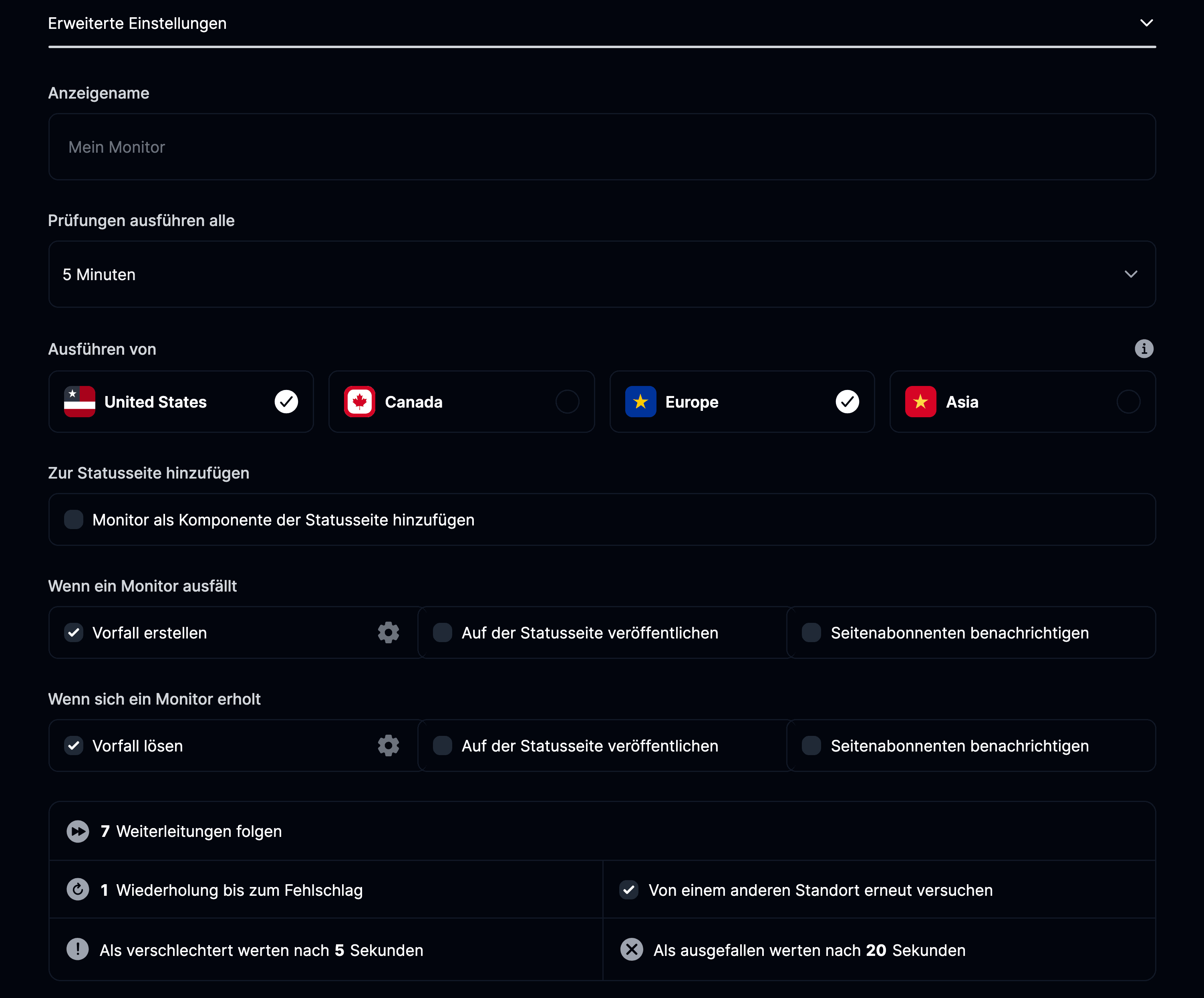 Erweiterte Monitoreinstellungen