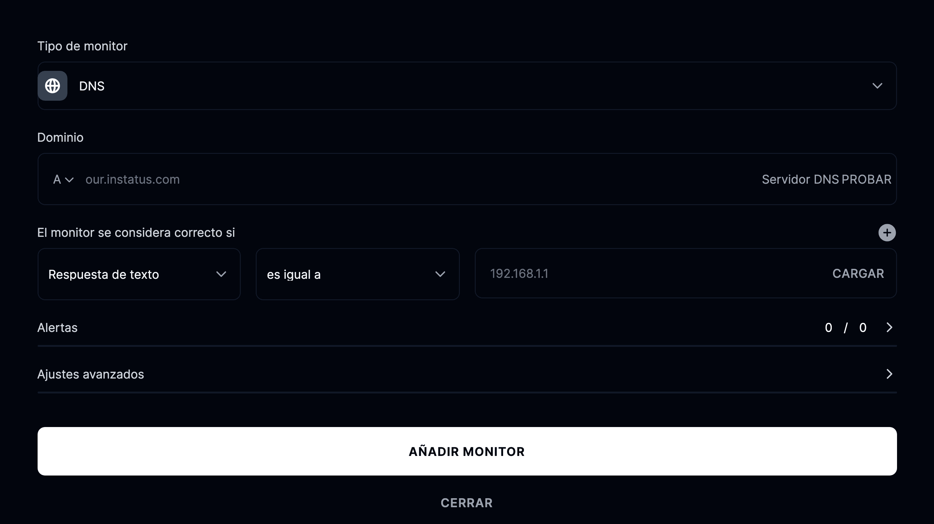 Añadir monitor DNS