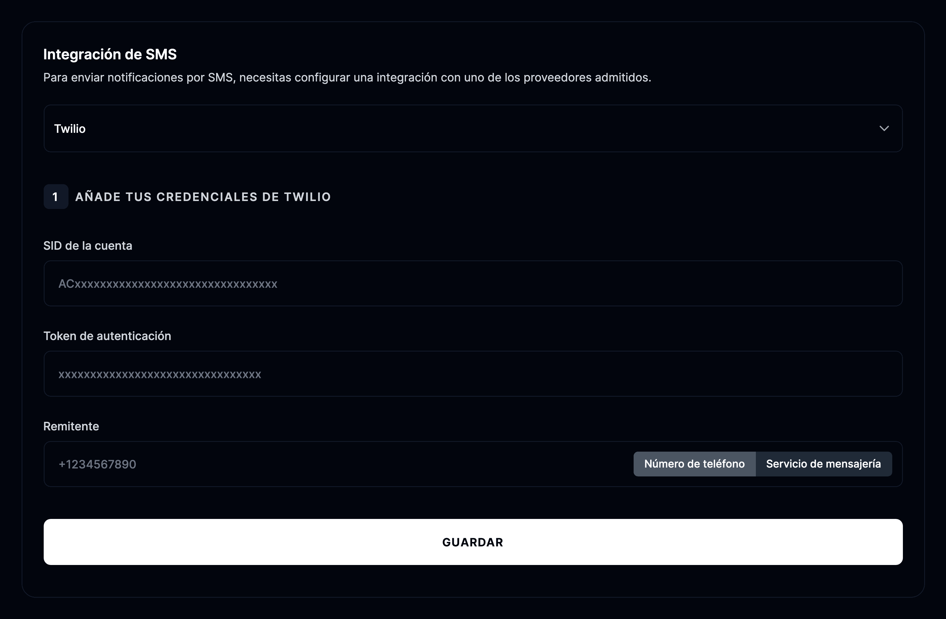 Configurar SMS