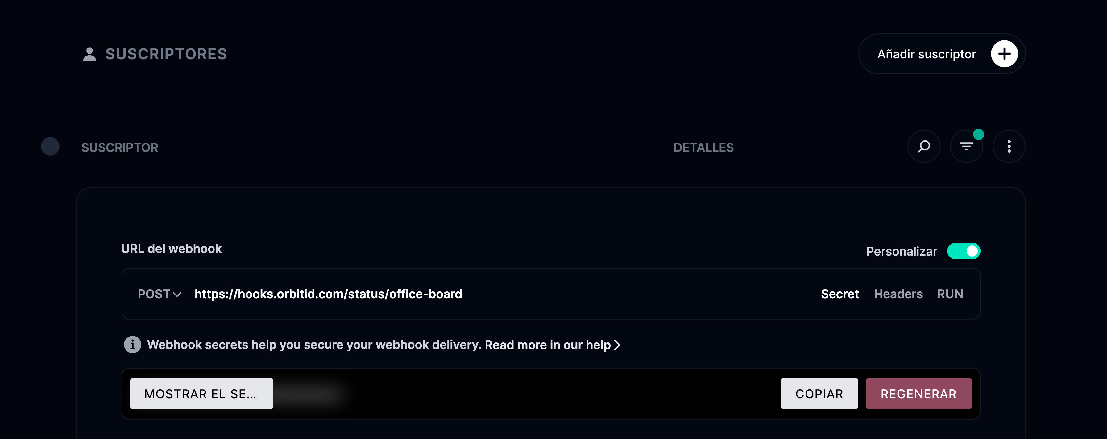 Secreto del webhook