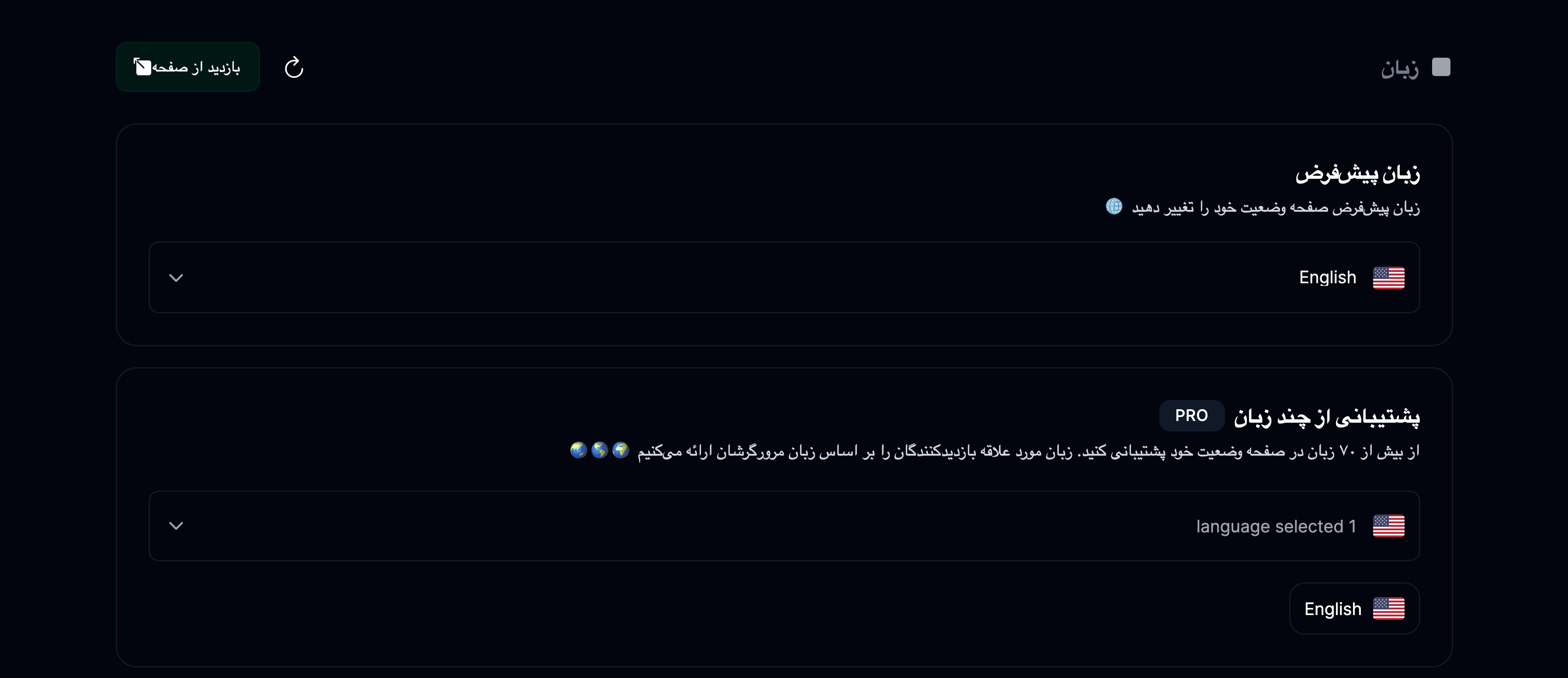 تنظیمات زبان