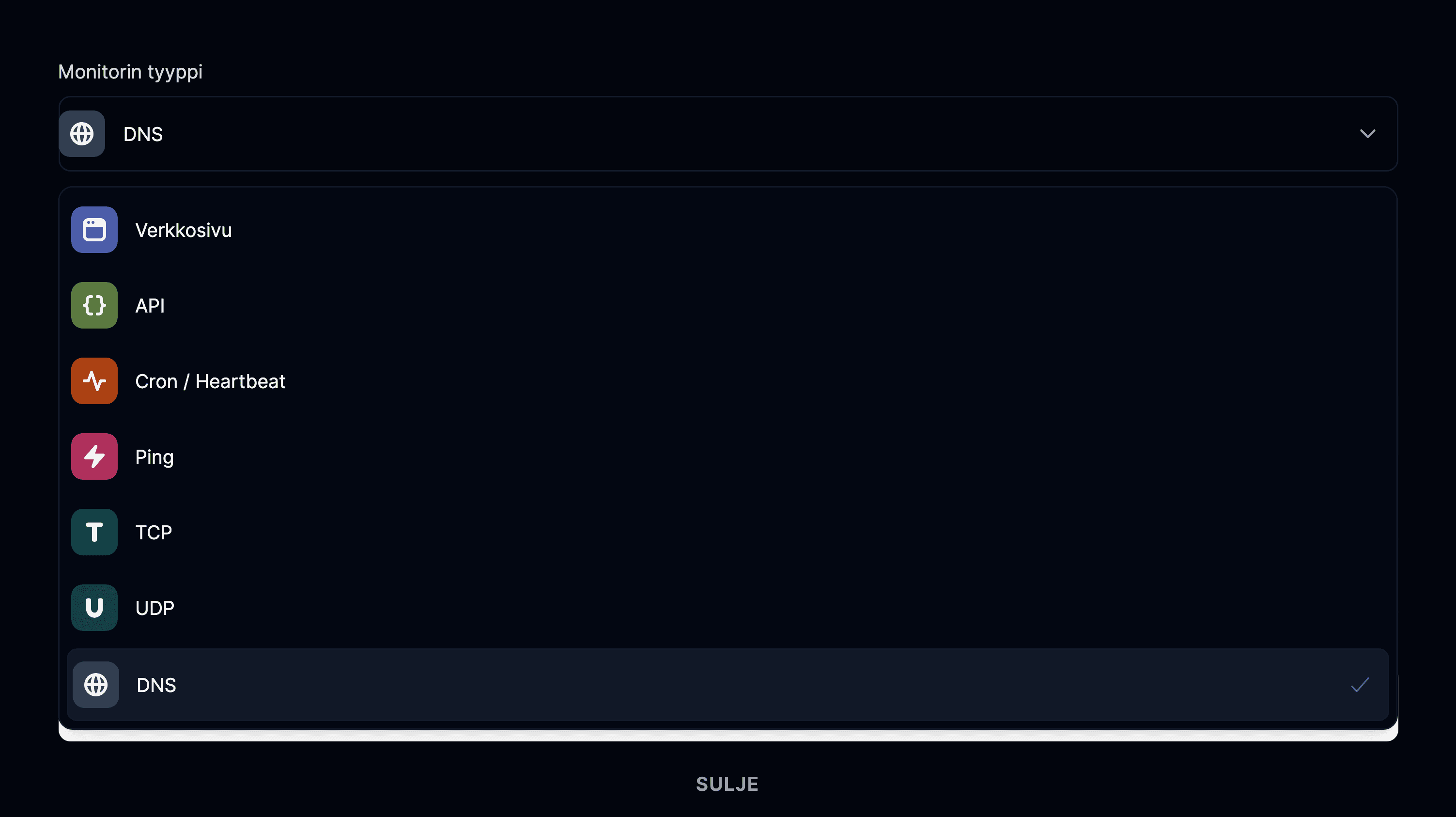 DNS-monitorin tyyppi