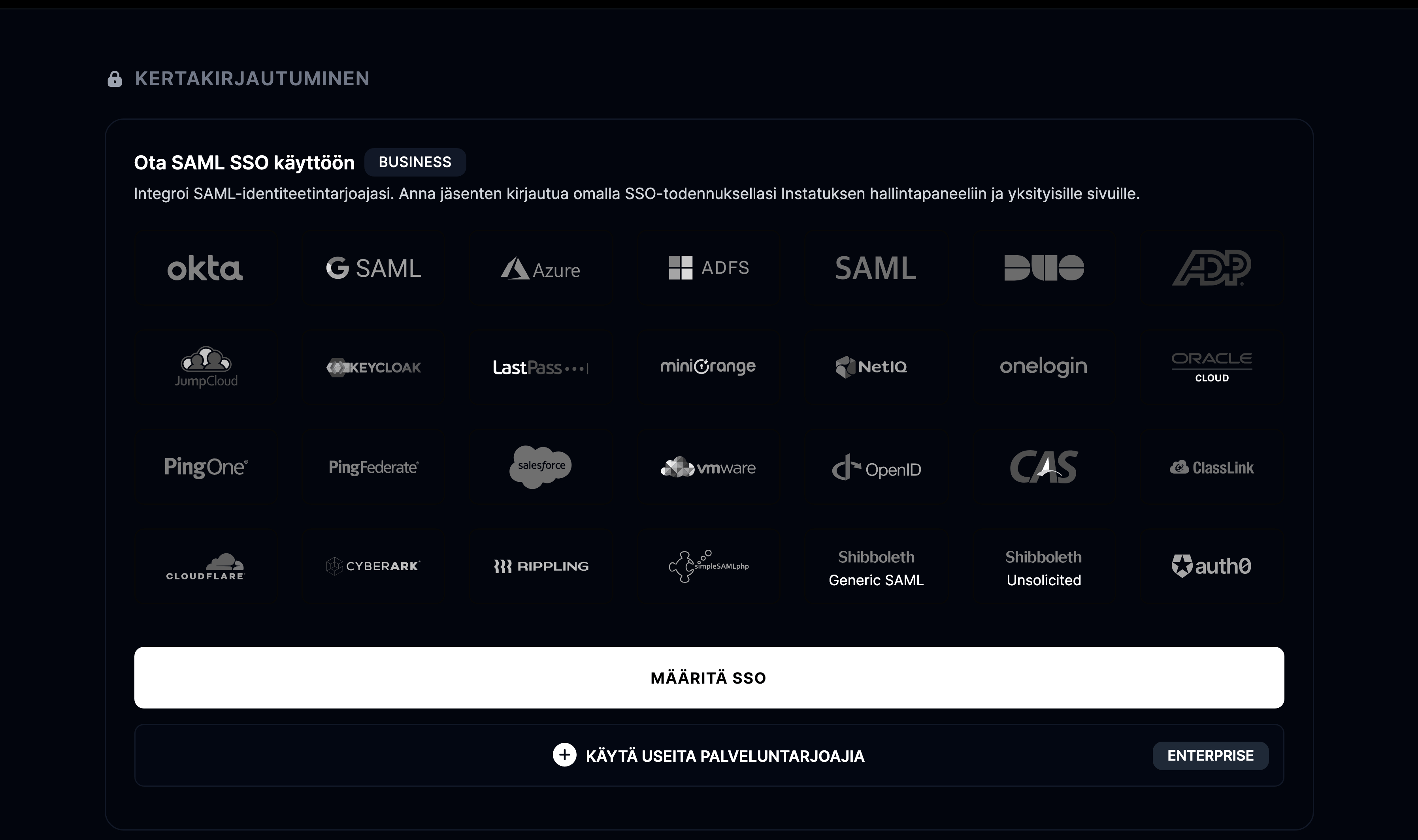 Kertakirjautuminen-välilehti