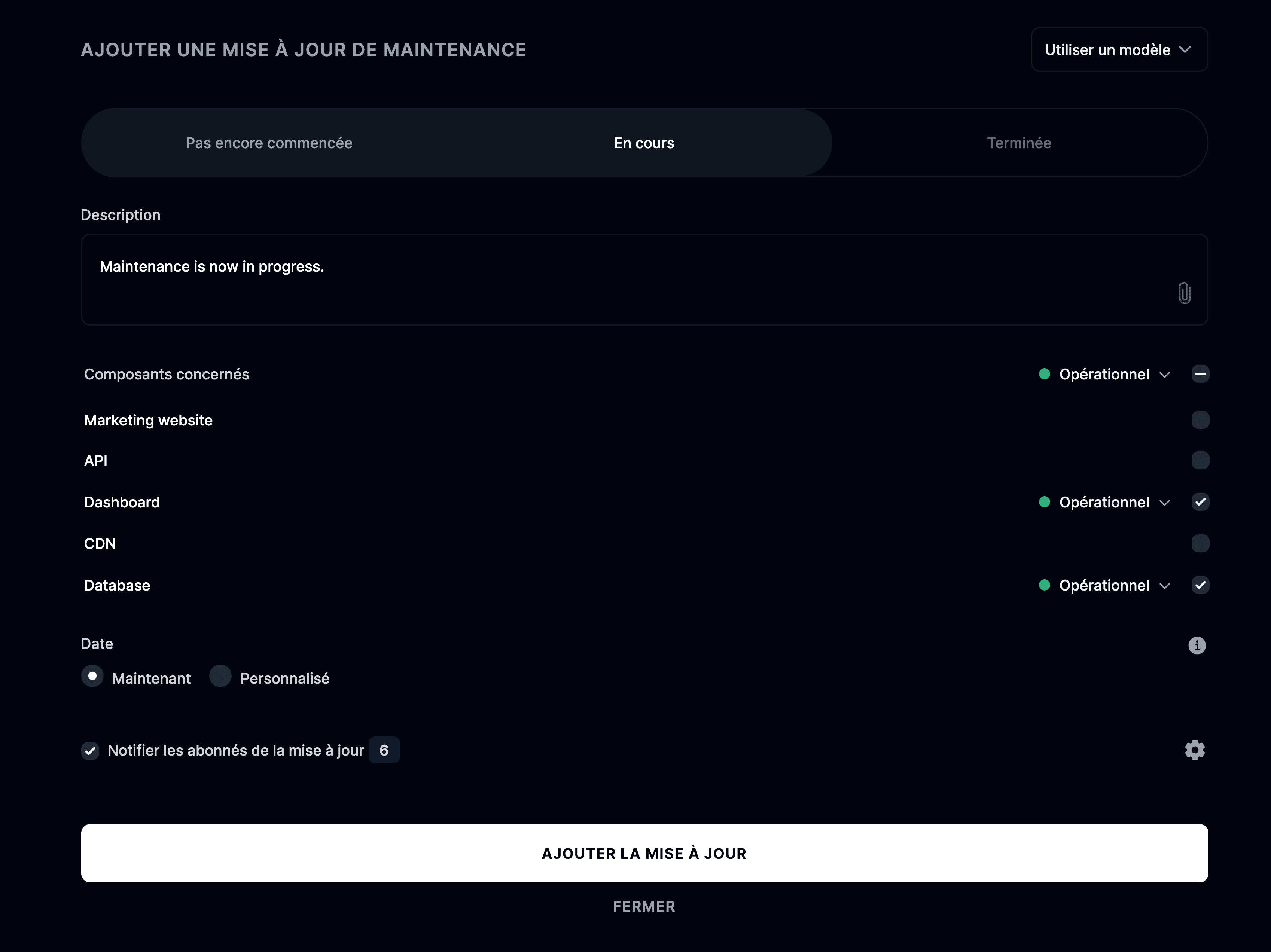 Ajouter une nouvelle mise à jour de maintenance