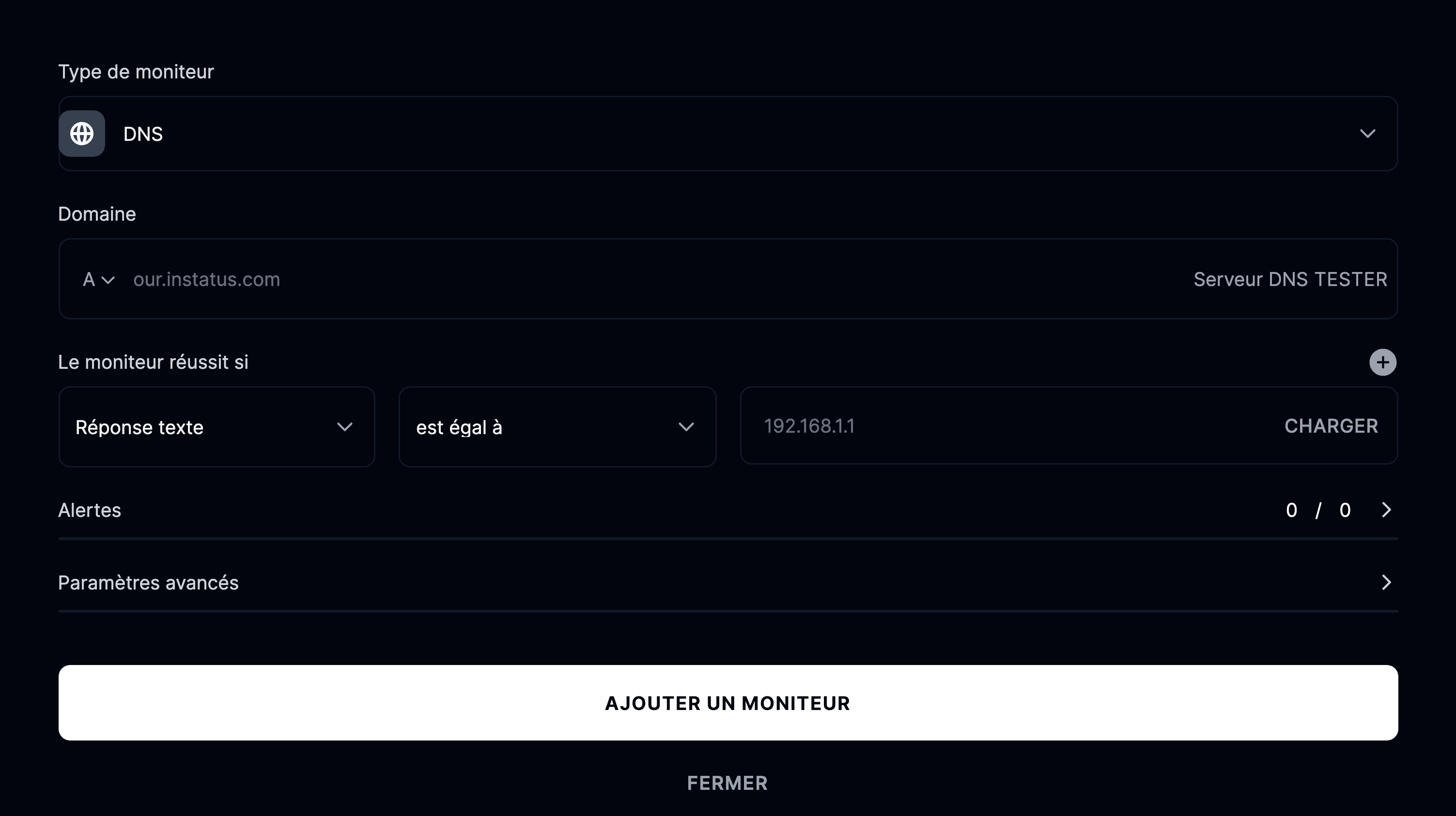 Ajouter un moniteur DNS