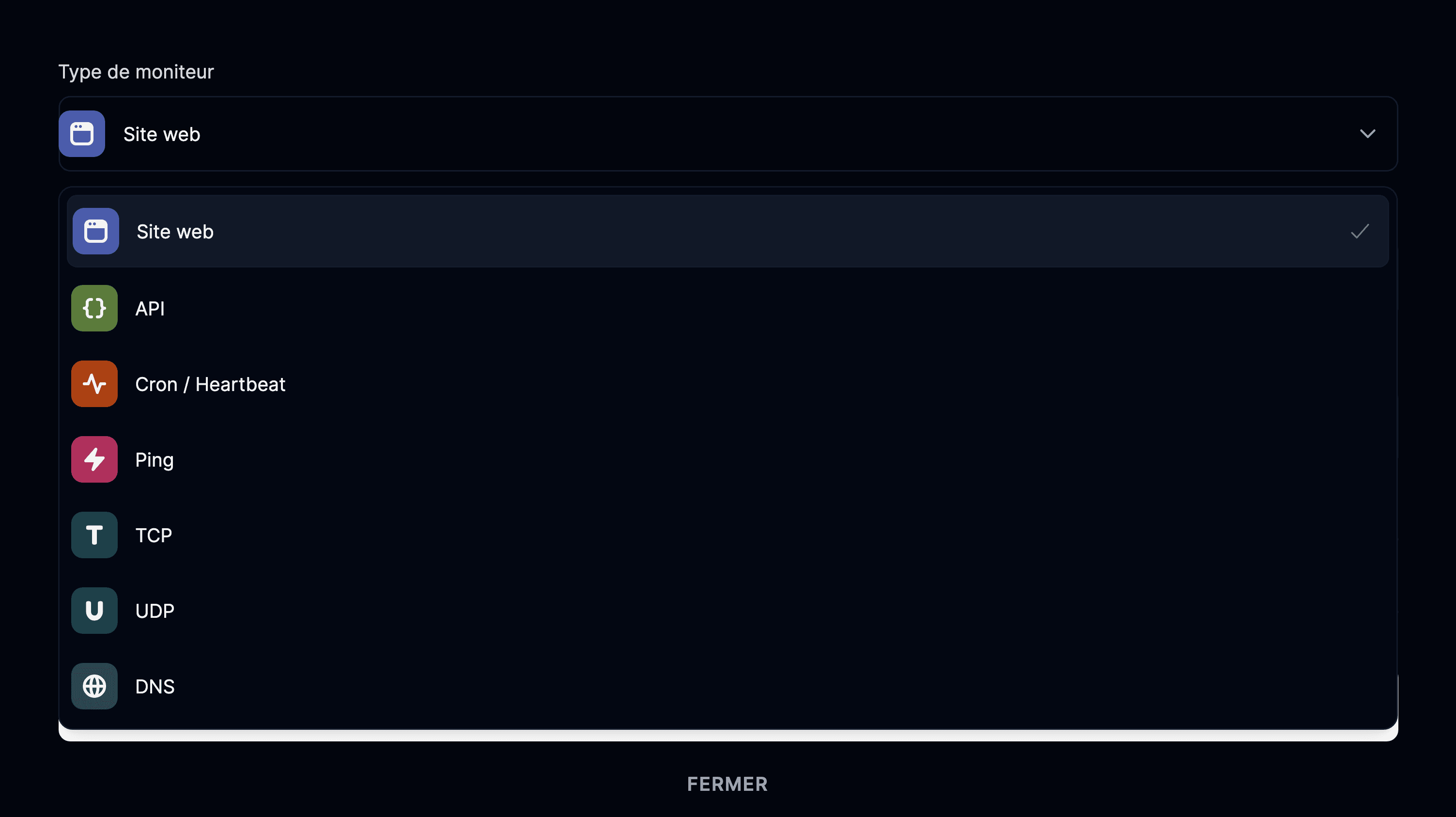 Type de moniteur Site web