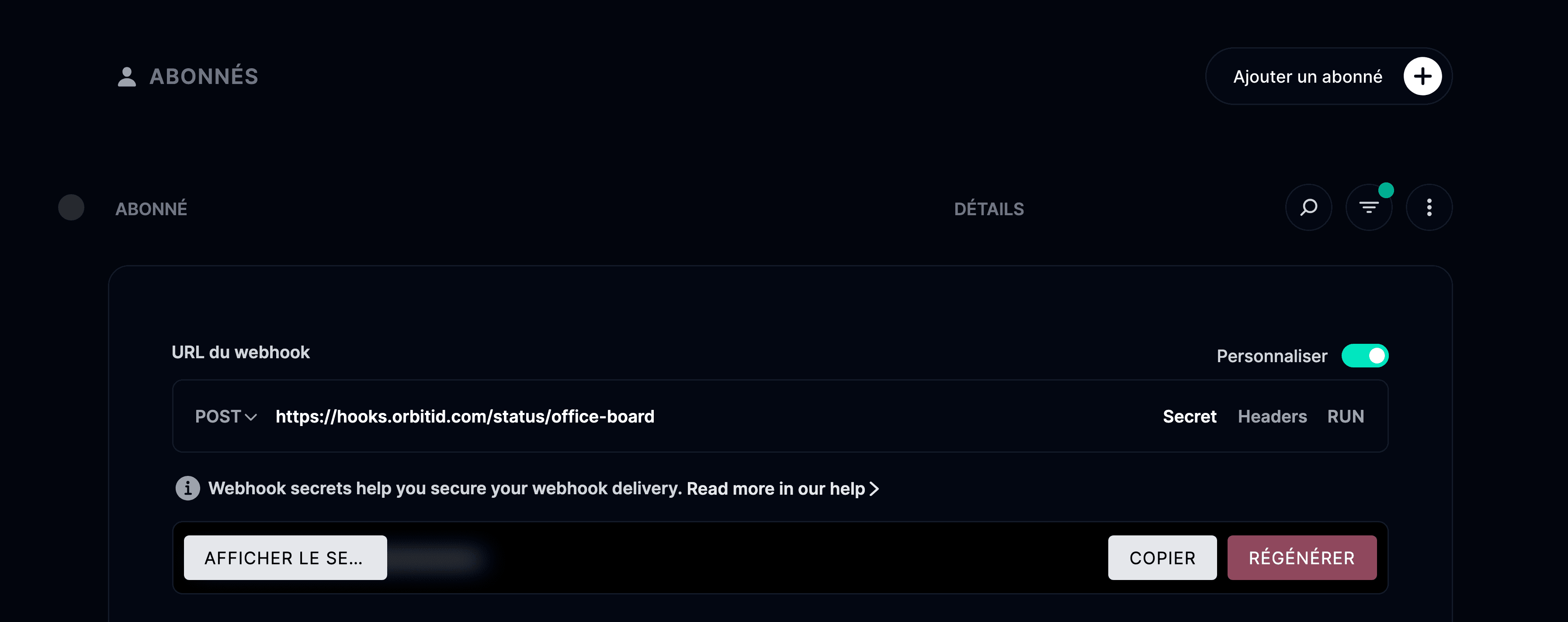 Secret du webhook