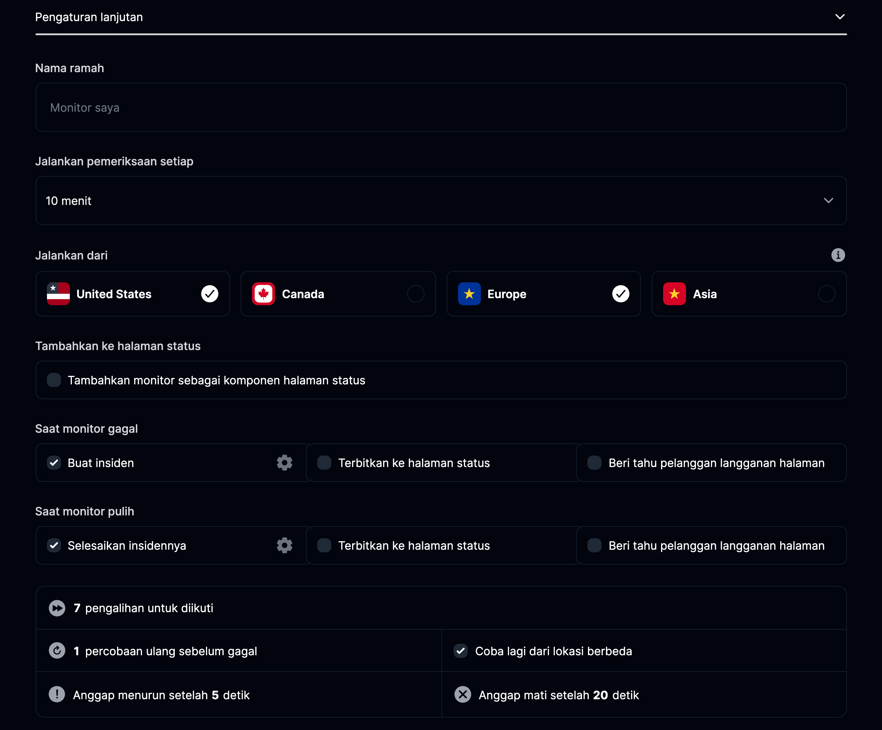 Pengaturan monitor lanjutan