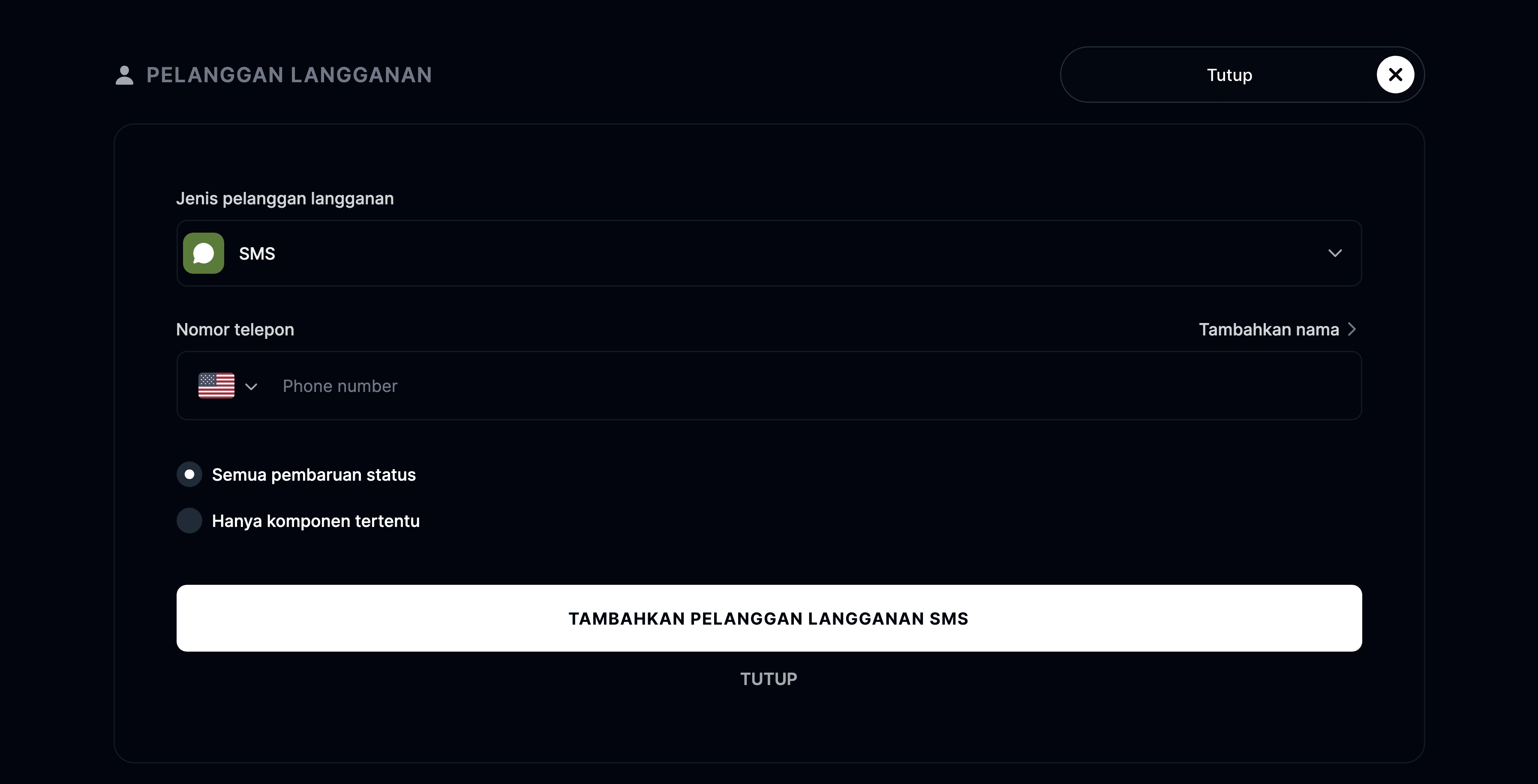 Tambahkan pelanggan langganan SMS