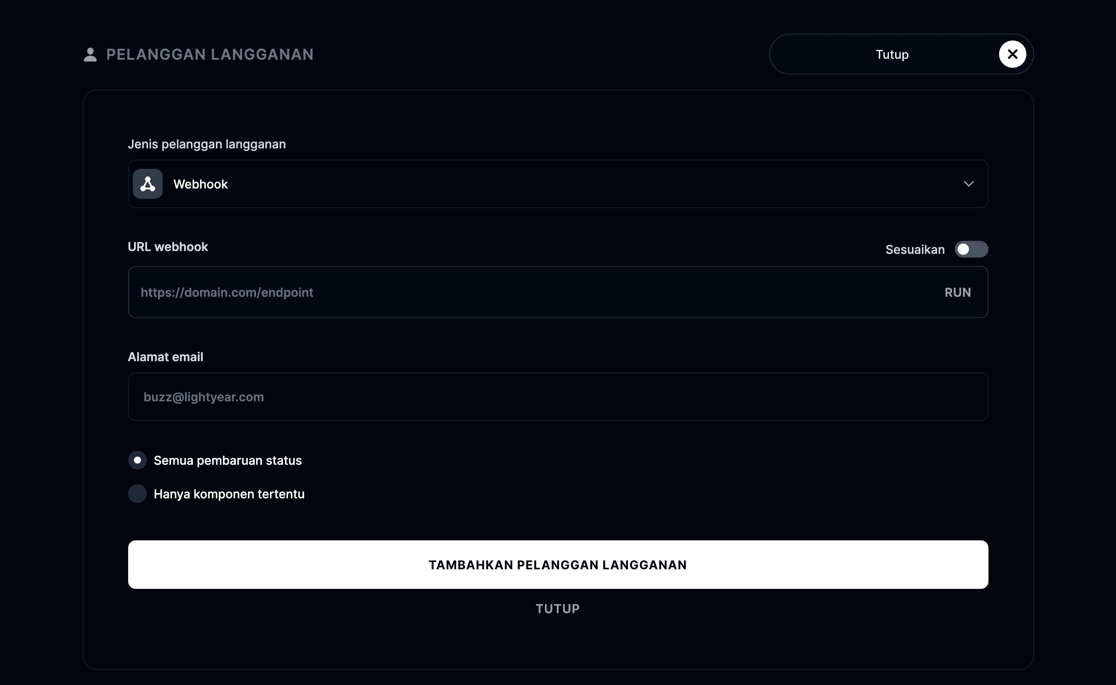Pelanggan langganan webhook