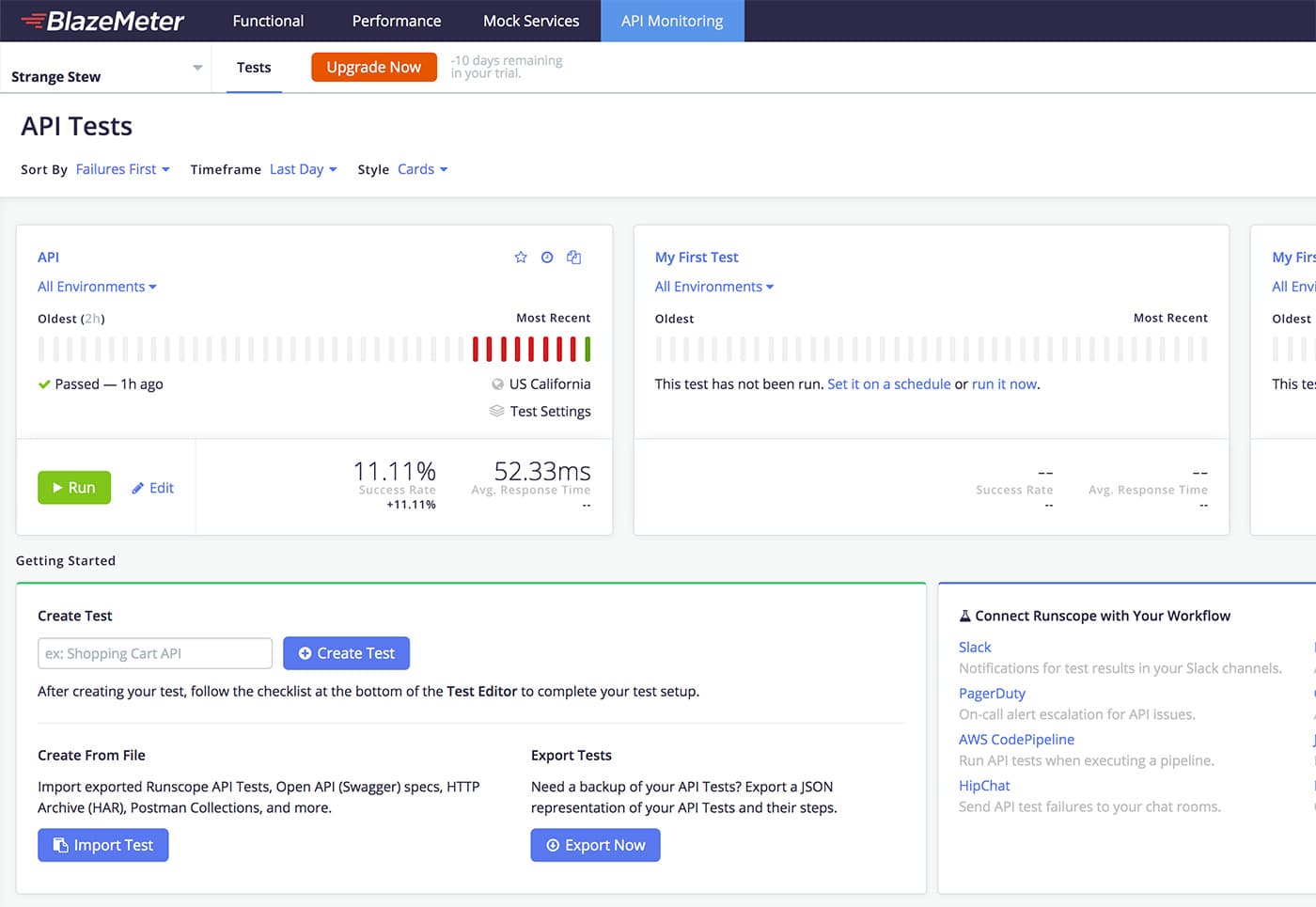 Runscope dashboard