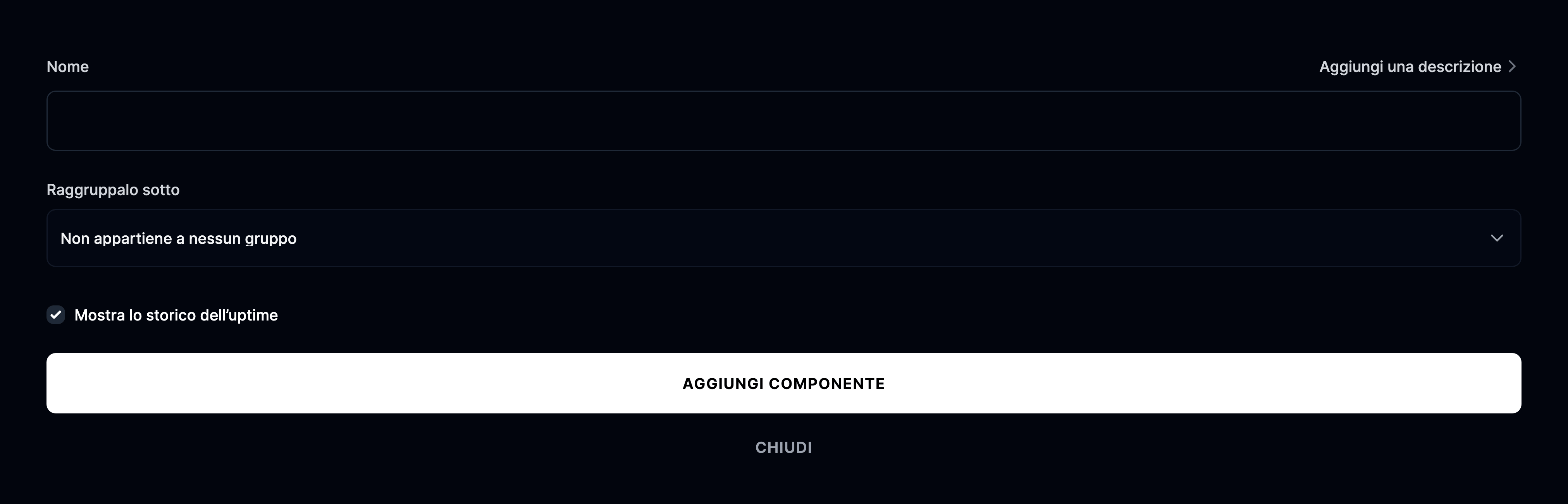 Aggiungi un nuovo componente