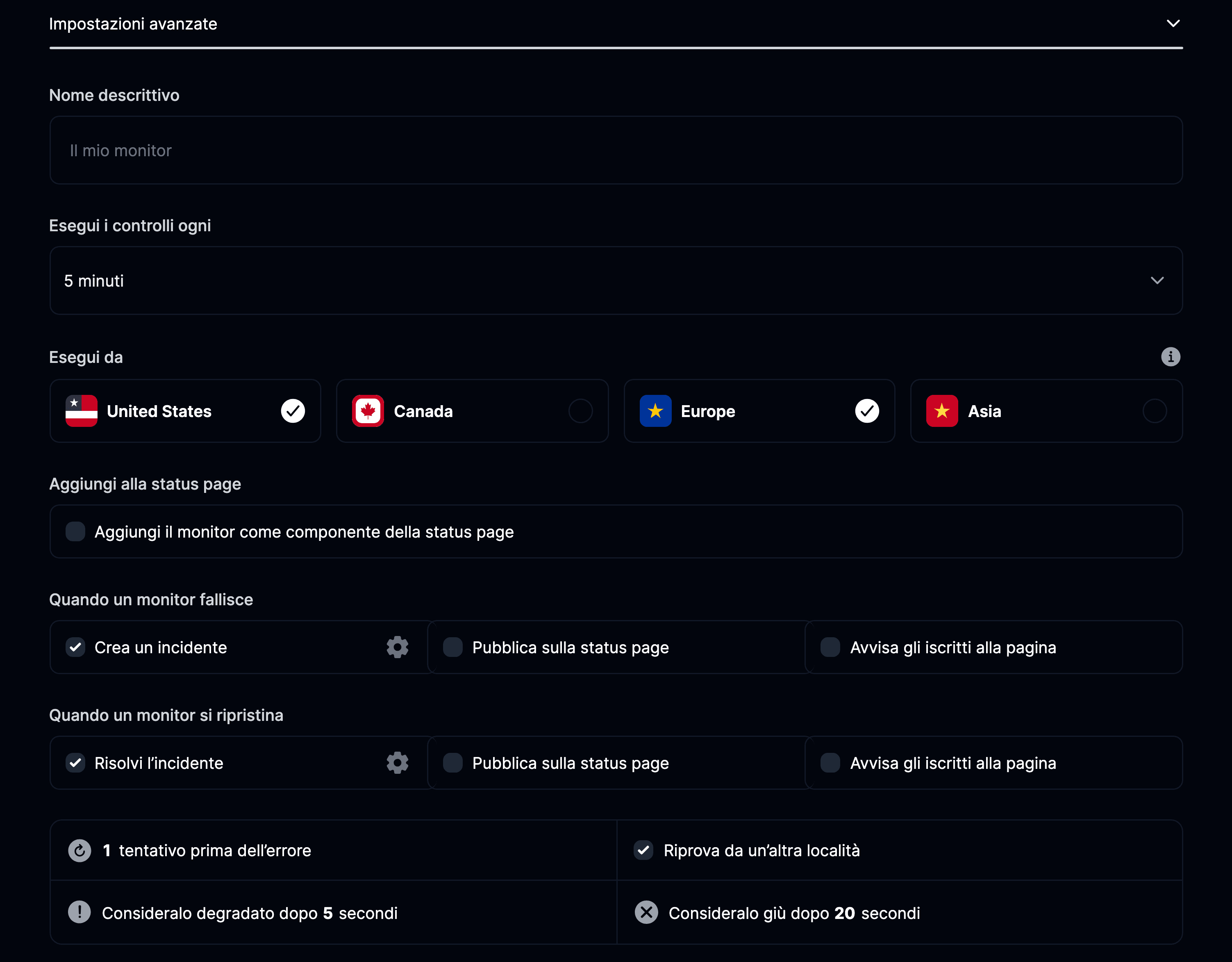Impostazioni avanzate del monitor