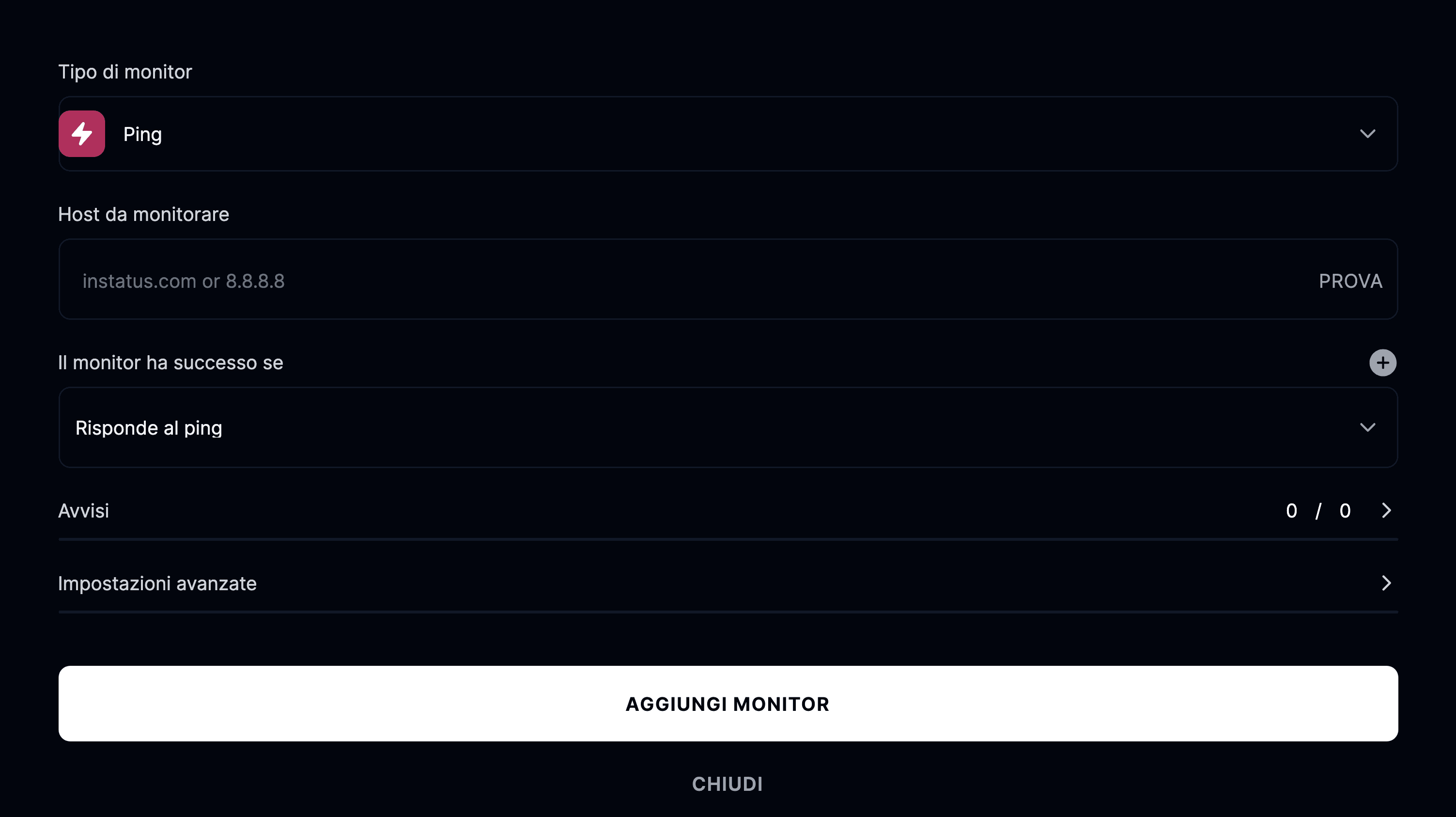 Aggiungi monitor ping