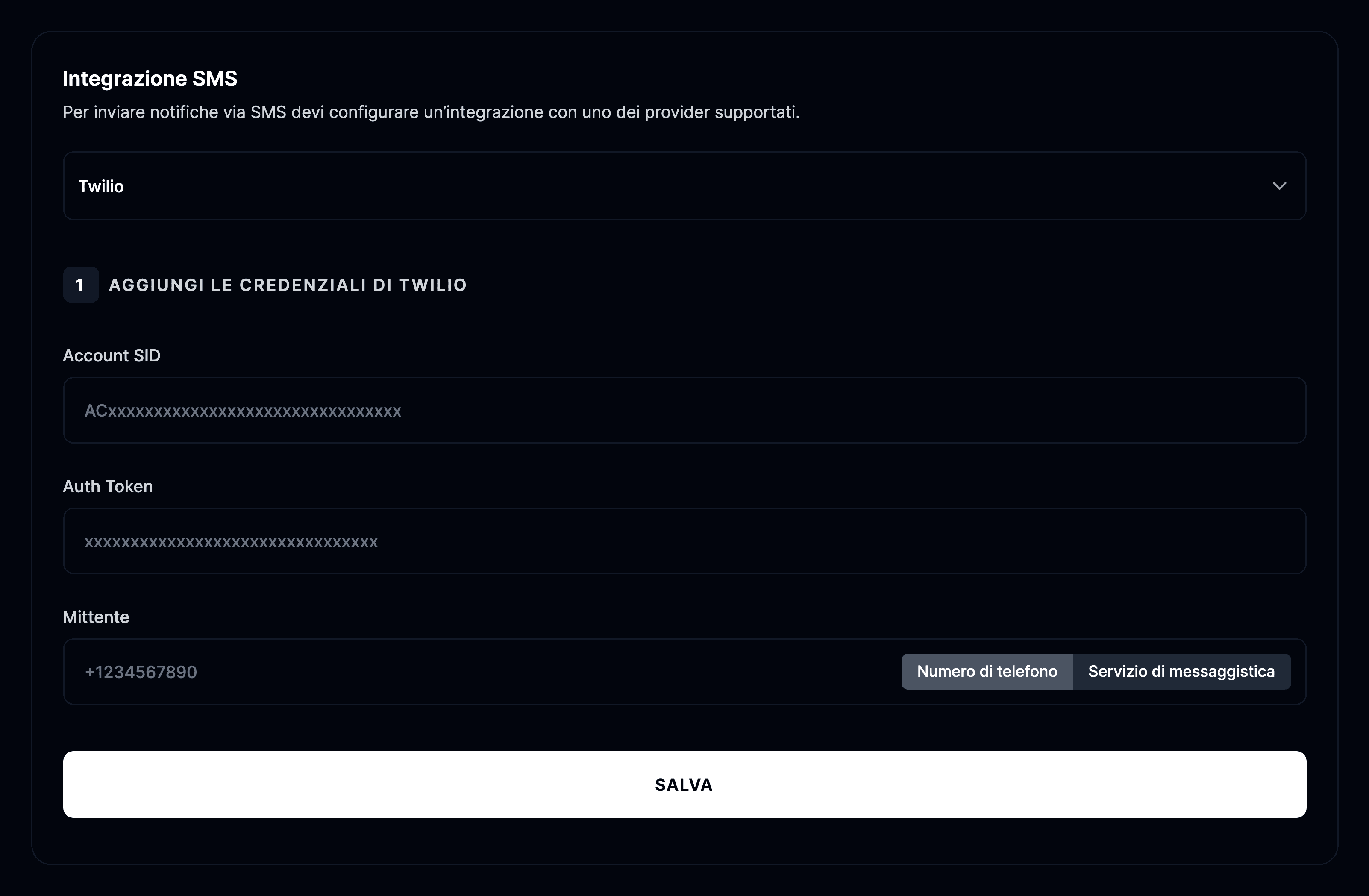 Configura gli SMS