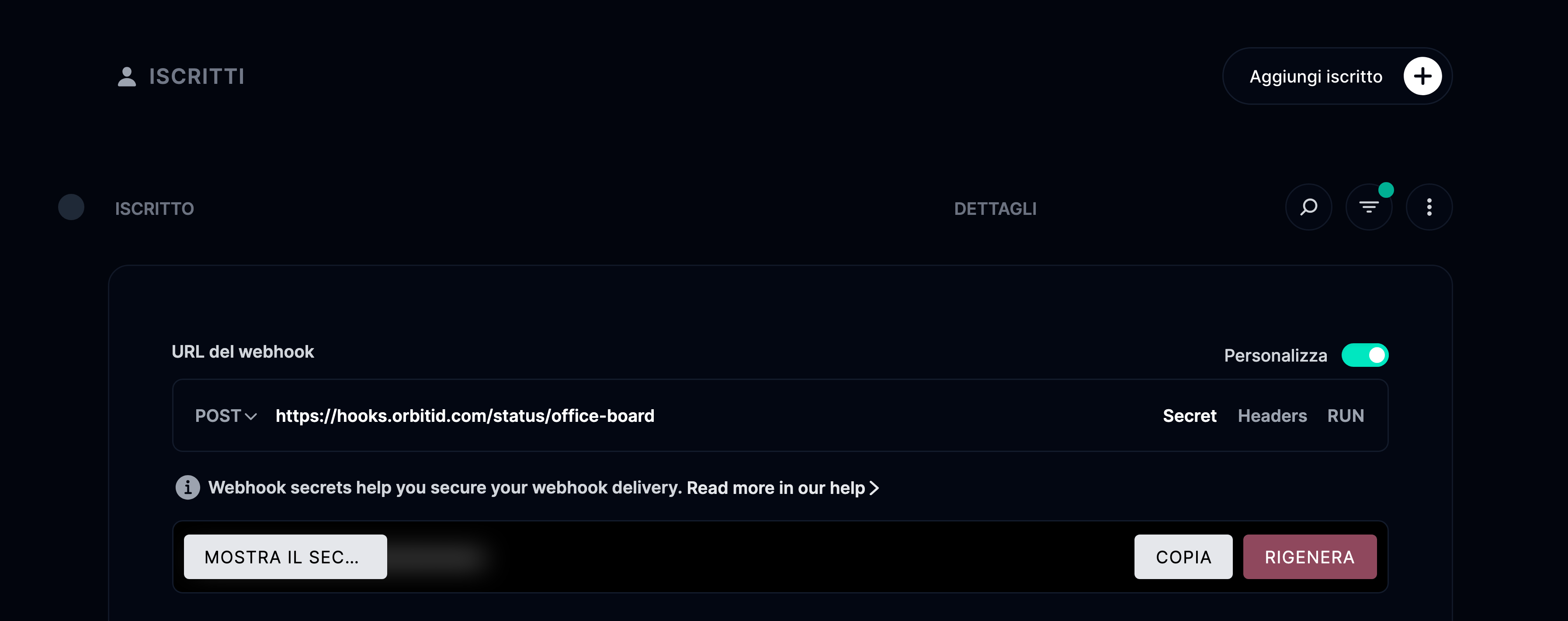 Secret del webhook
