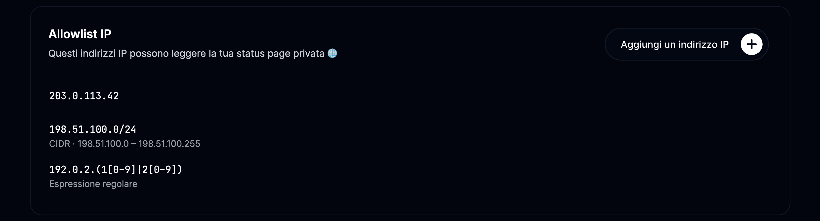 Indirizzi IP consentiti