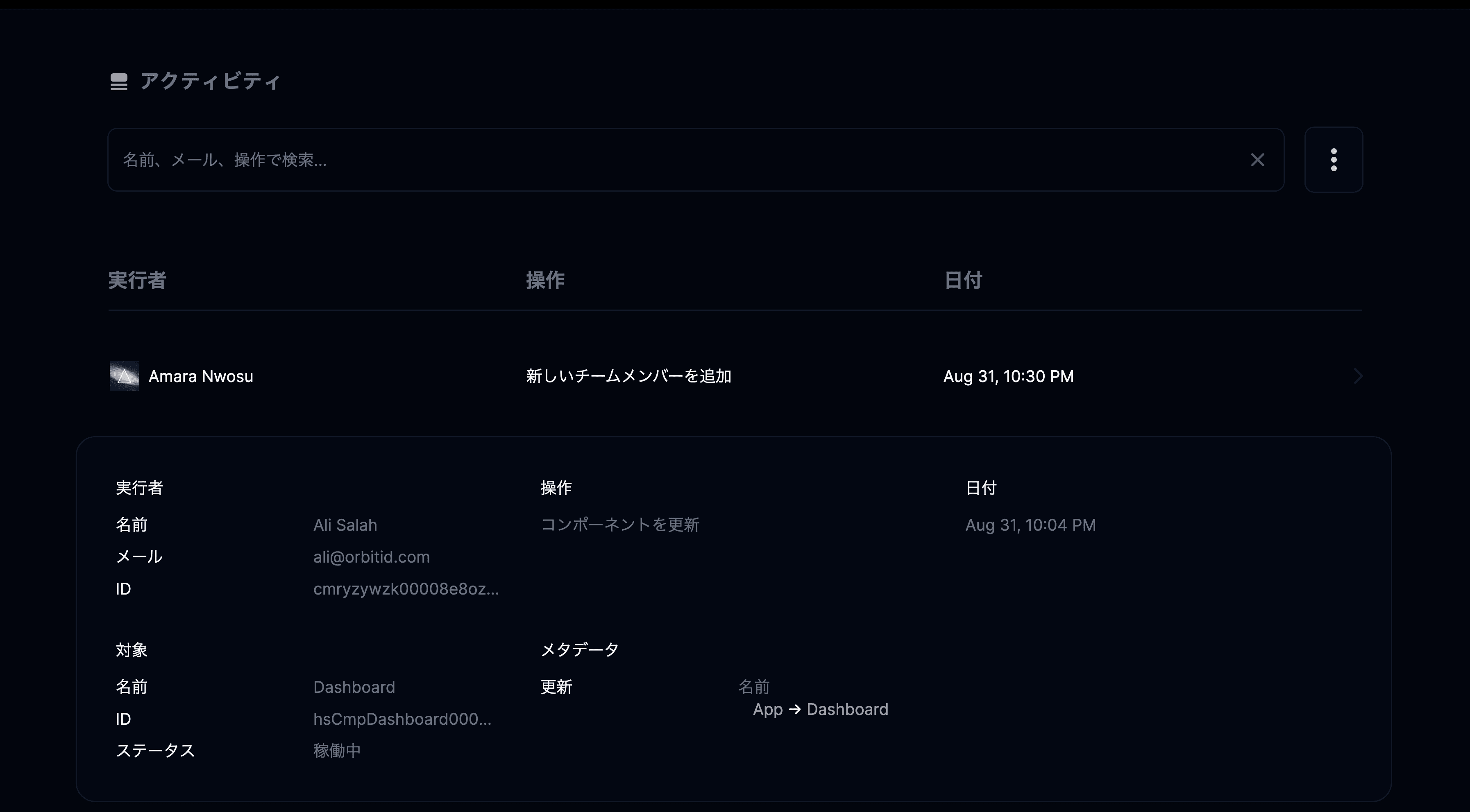 管理者向けのアクティビティログ