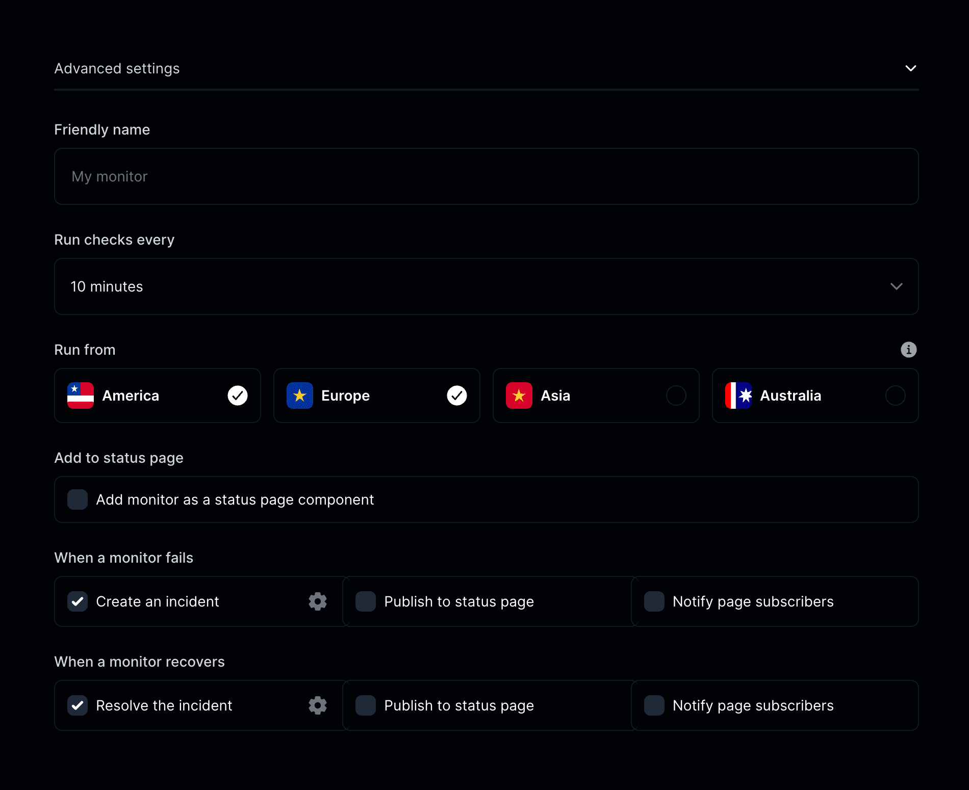 Advanced monitor settings