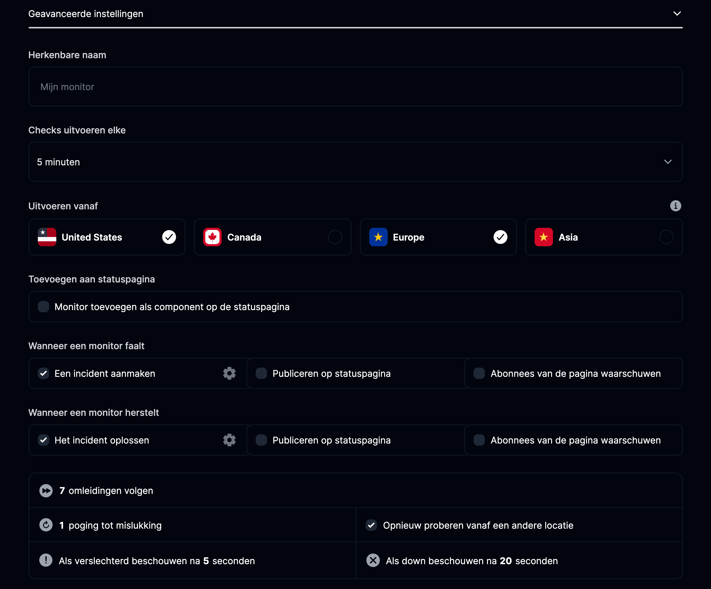 Geavanceerde monitorinstellingen