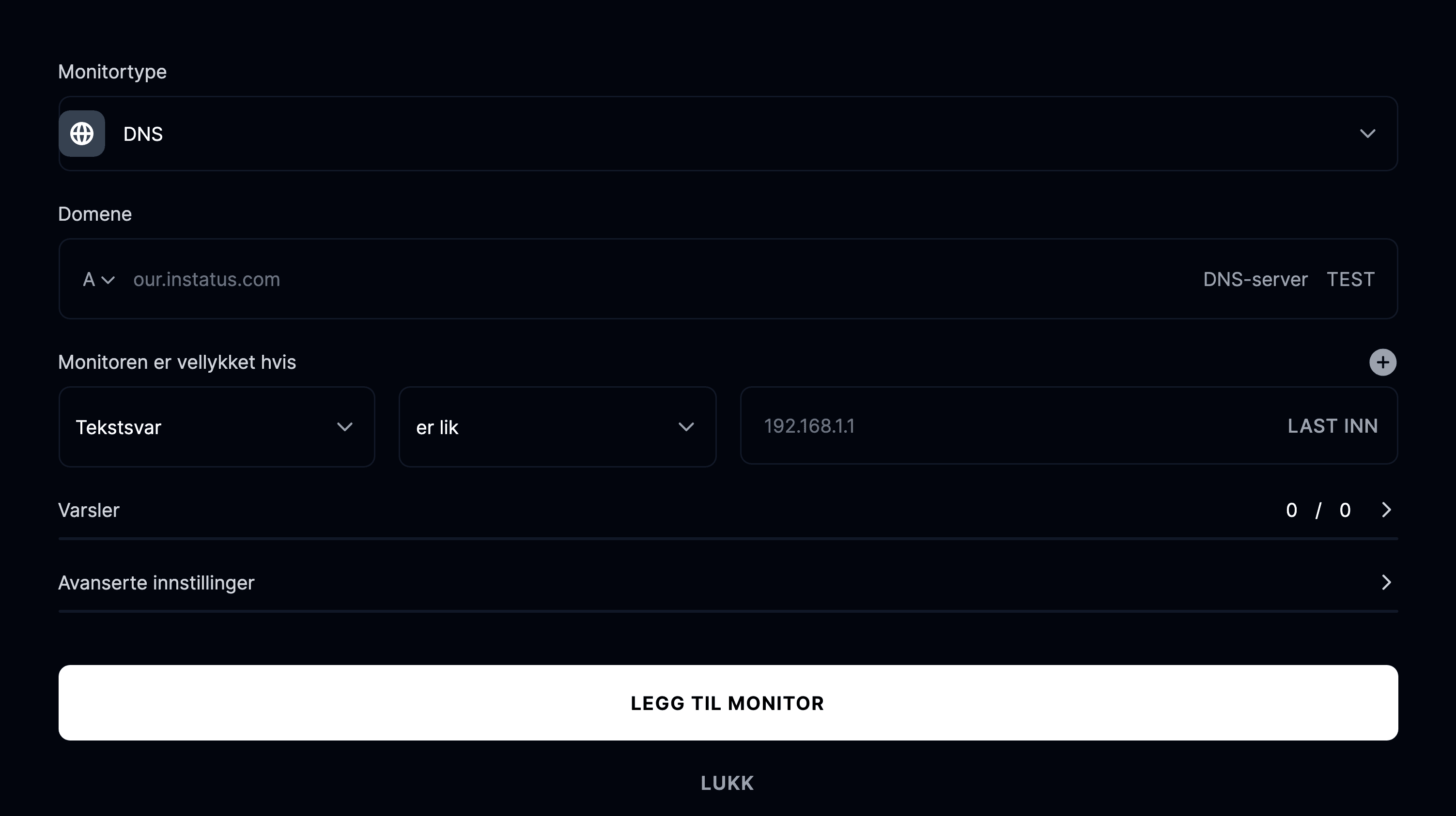 Legg til DNS-monitor