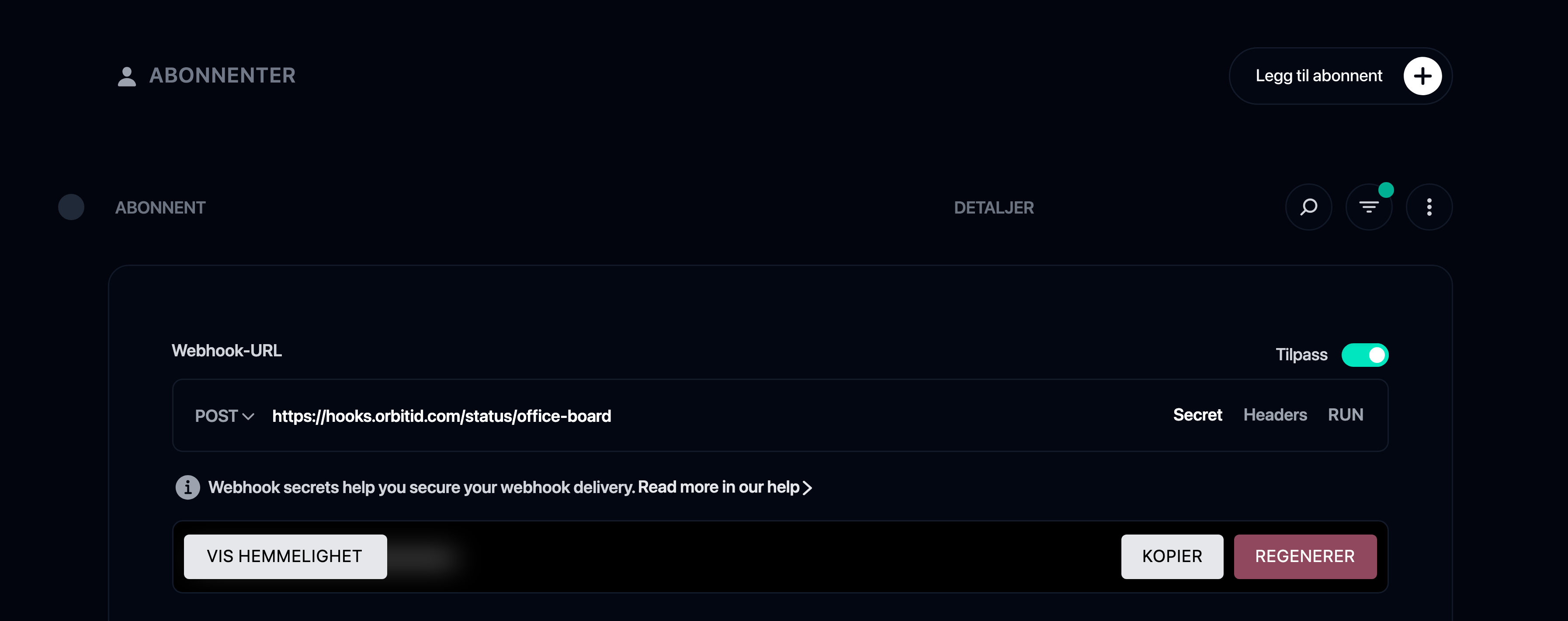 Webhook-hemmelighet