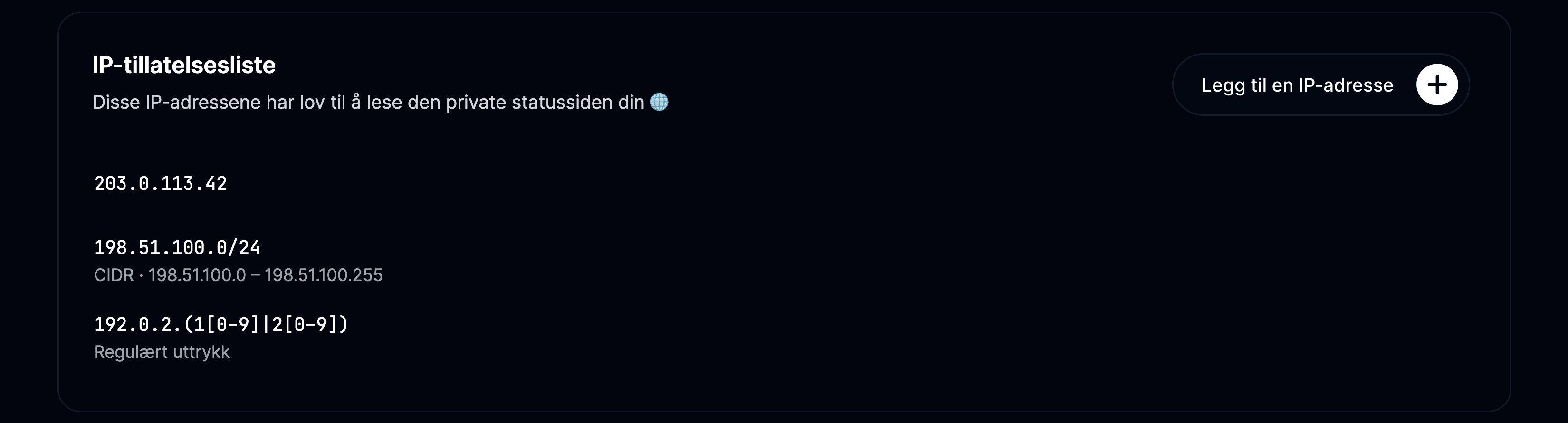 Tillatte IP-adresser
