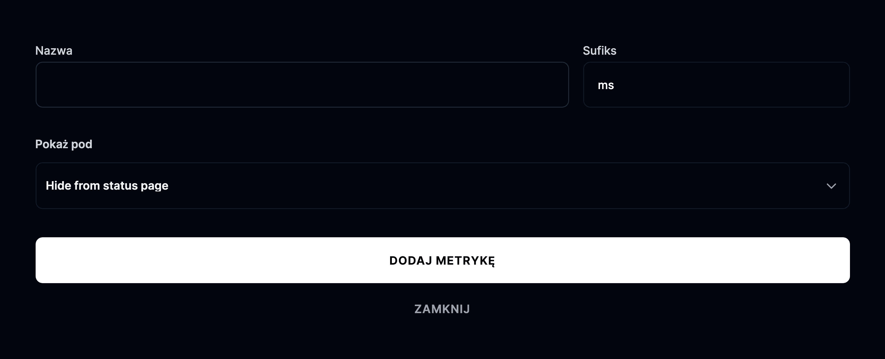 Formularz dodawania metryki