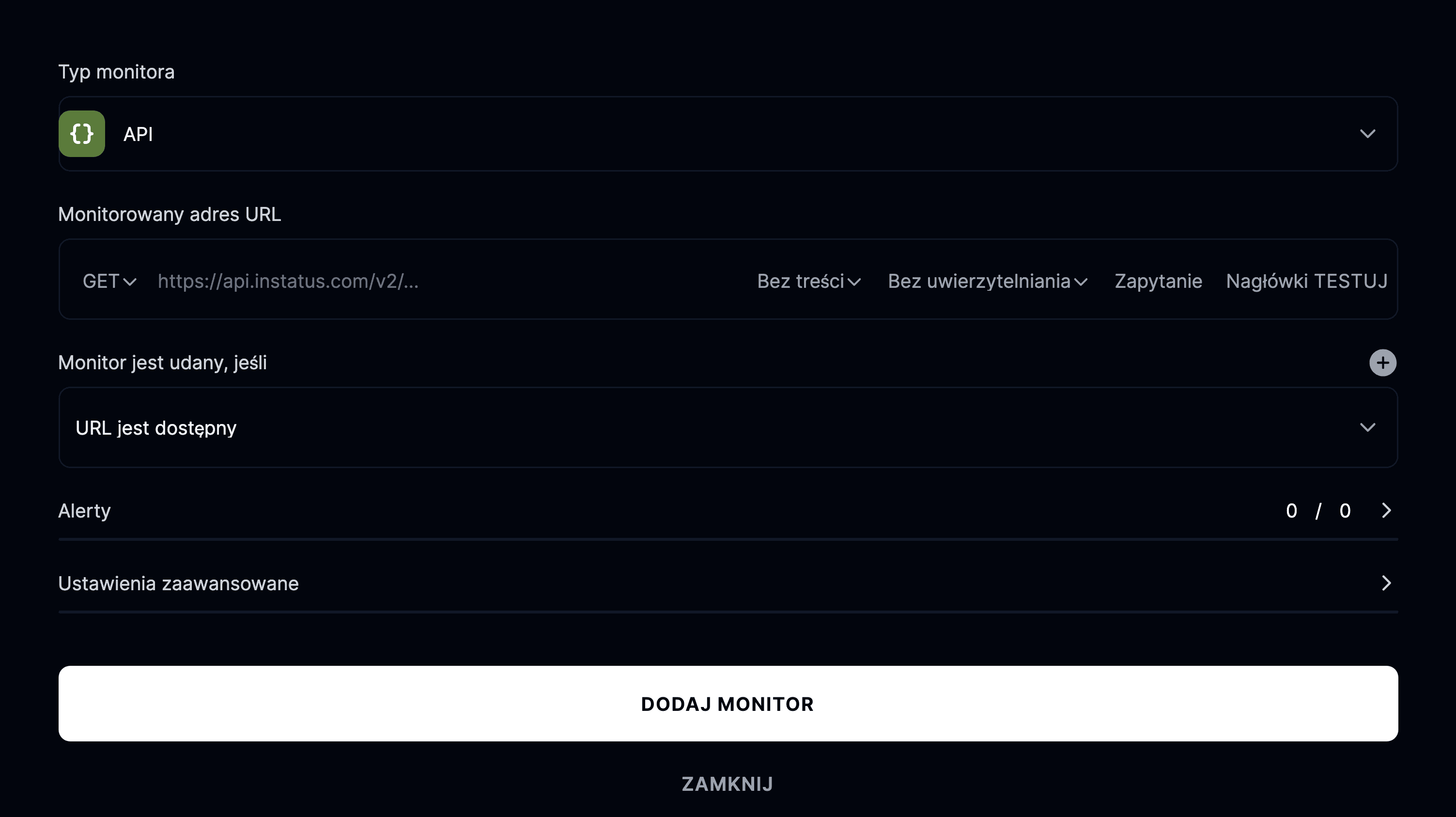 Dodaj monitor API