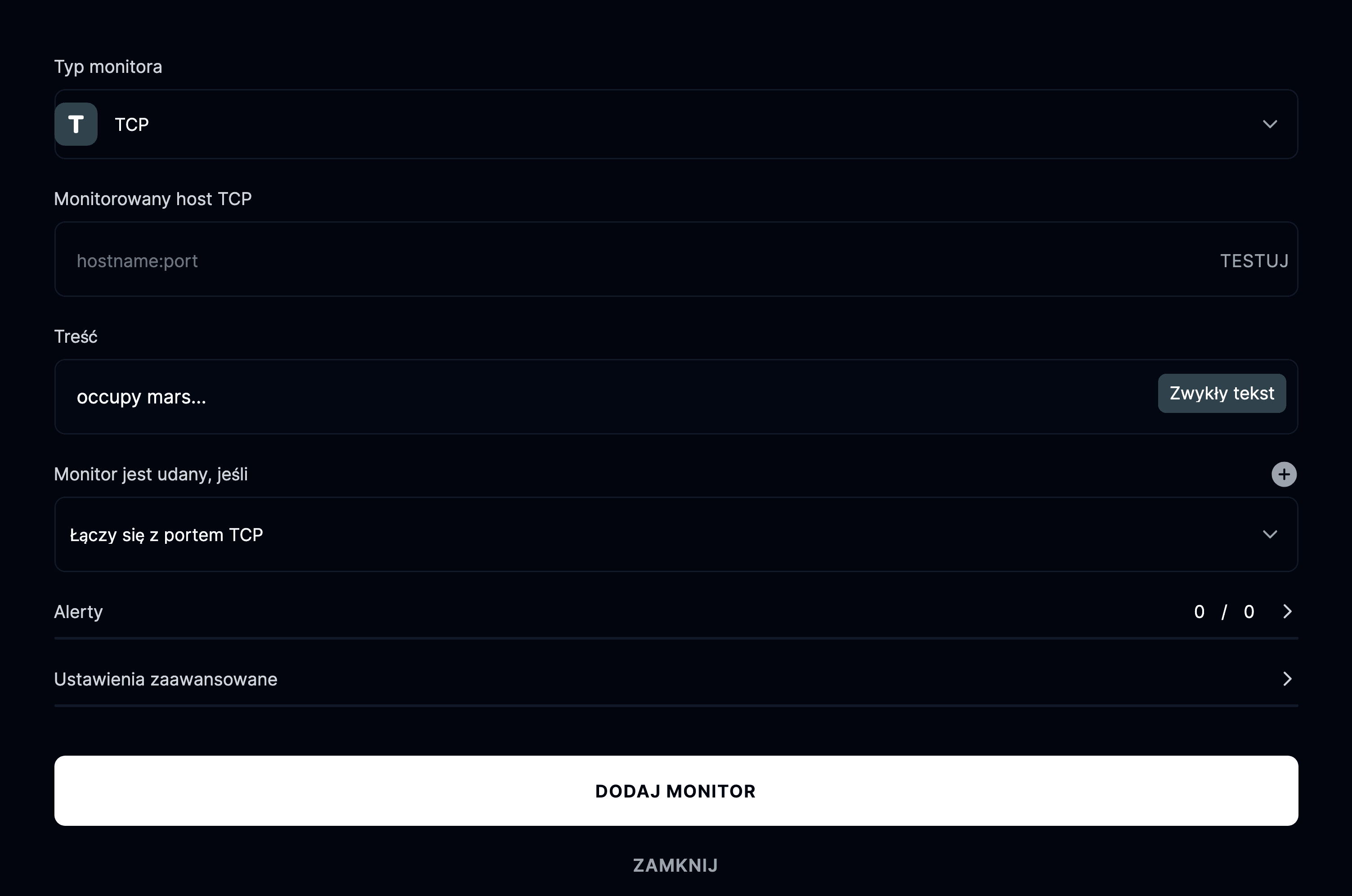 Dodaj monitor TCP