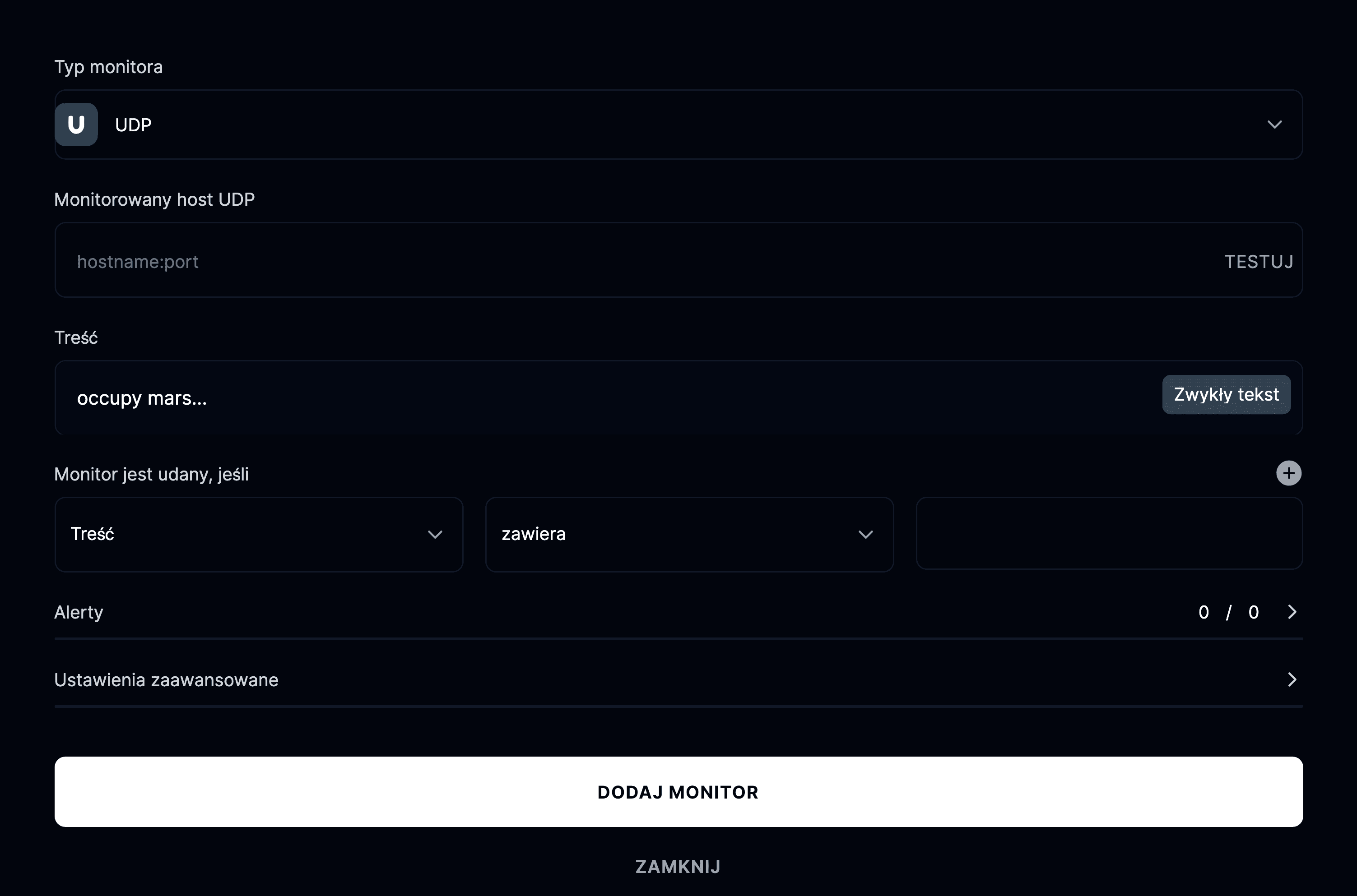Dodaj monitor UDP